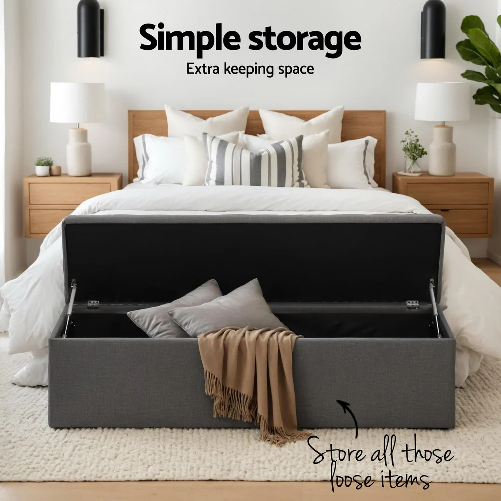 Artiss Storage Ottoman Blanket Box 140cm Linen Dark Grey - Image 4