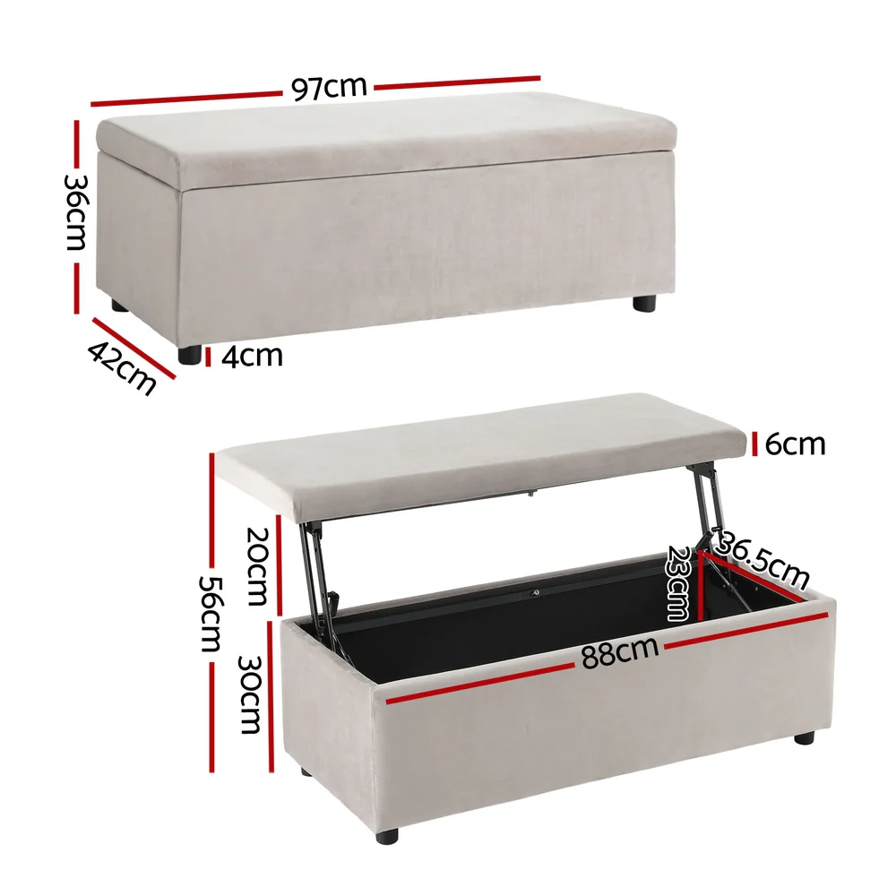 Artiss Storage Ottoman Blanket Box Table 97cm Velvet Taupe - Image 3
