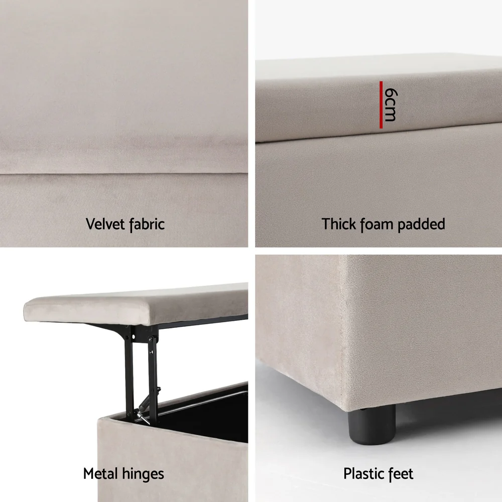 Artiss Storage Ottoman Blanket Box Table 97cm Velvet Taupe - Image 7