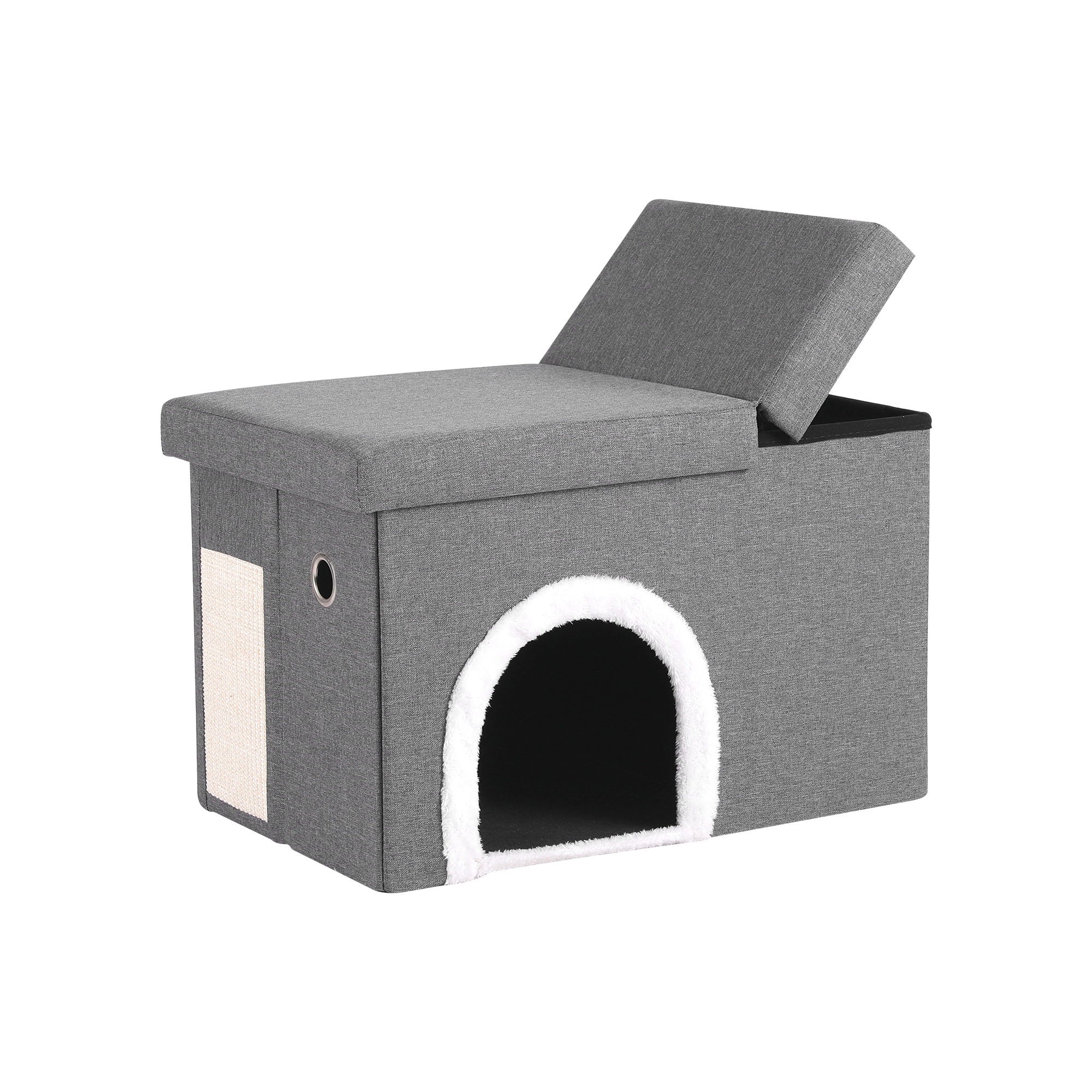 Artiss Storage Ottoman Foot Stool Cat Litter Box Enclosure Foldable Grey - Image 2