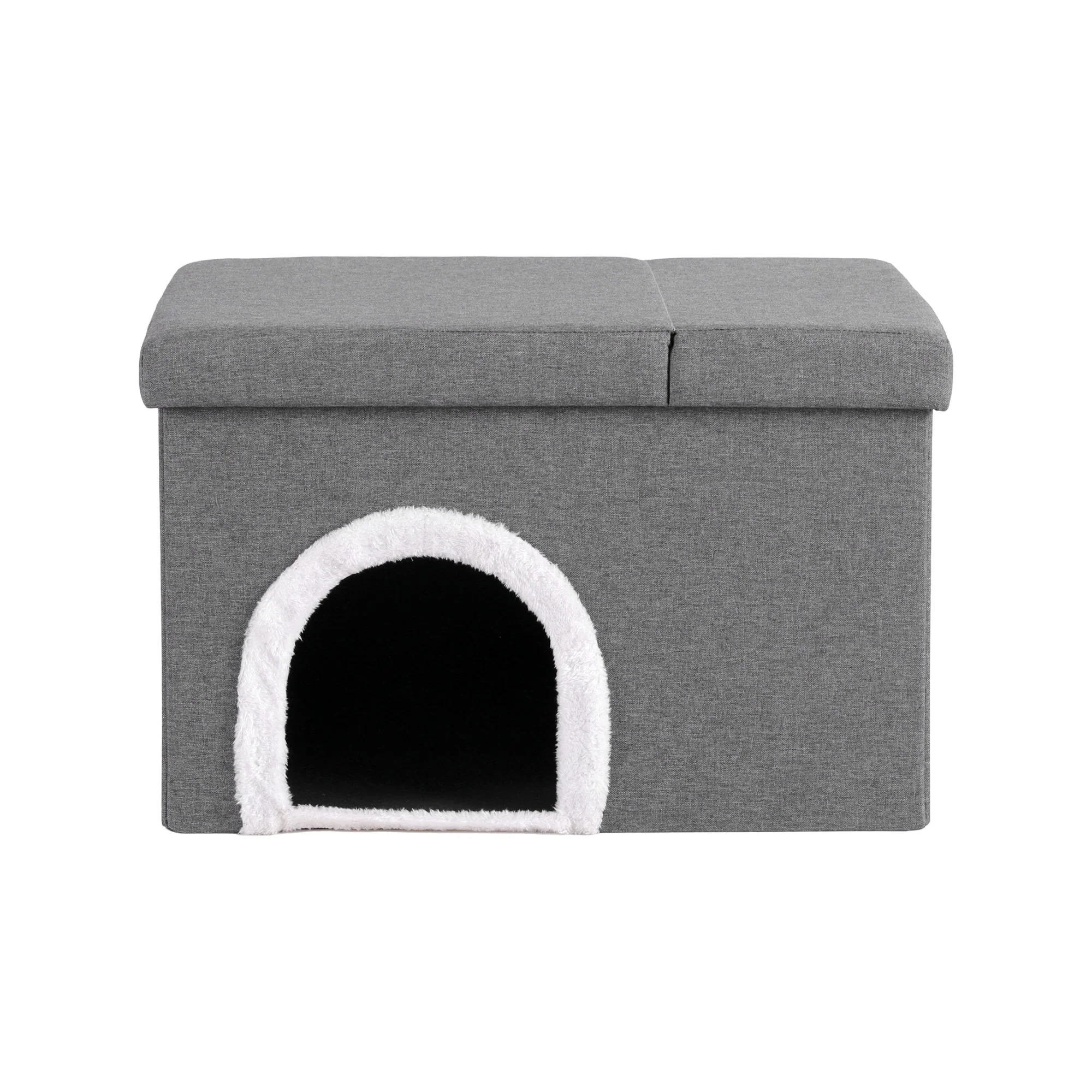 Artiss Storage Ottoman Foot Stool Cat Litter Box Enclosure, Multi-Functional Bench Design with Cat Hole Scratcher Foldable Grey - Image 4