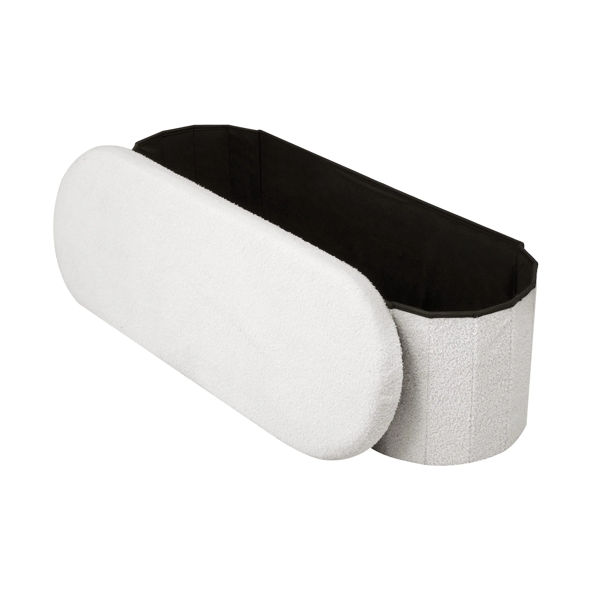 Artiss Storage Ottoman Foot Stool Rest, Folding Boucle Fabric Footstool for Living Room Bedroom 150KG, 111CM White - Image 4