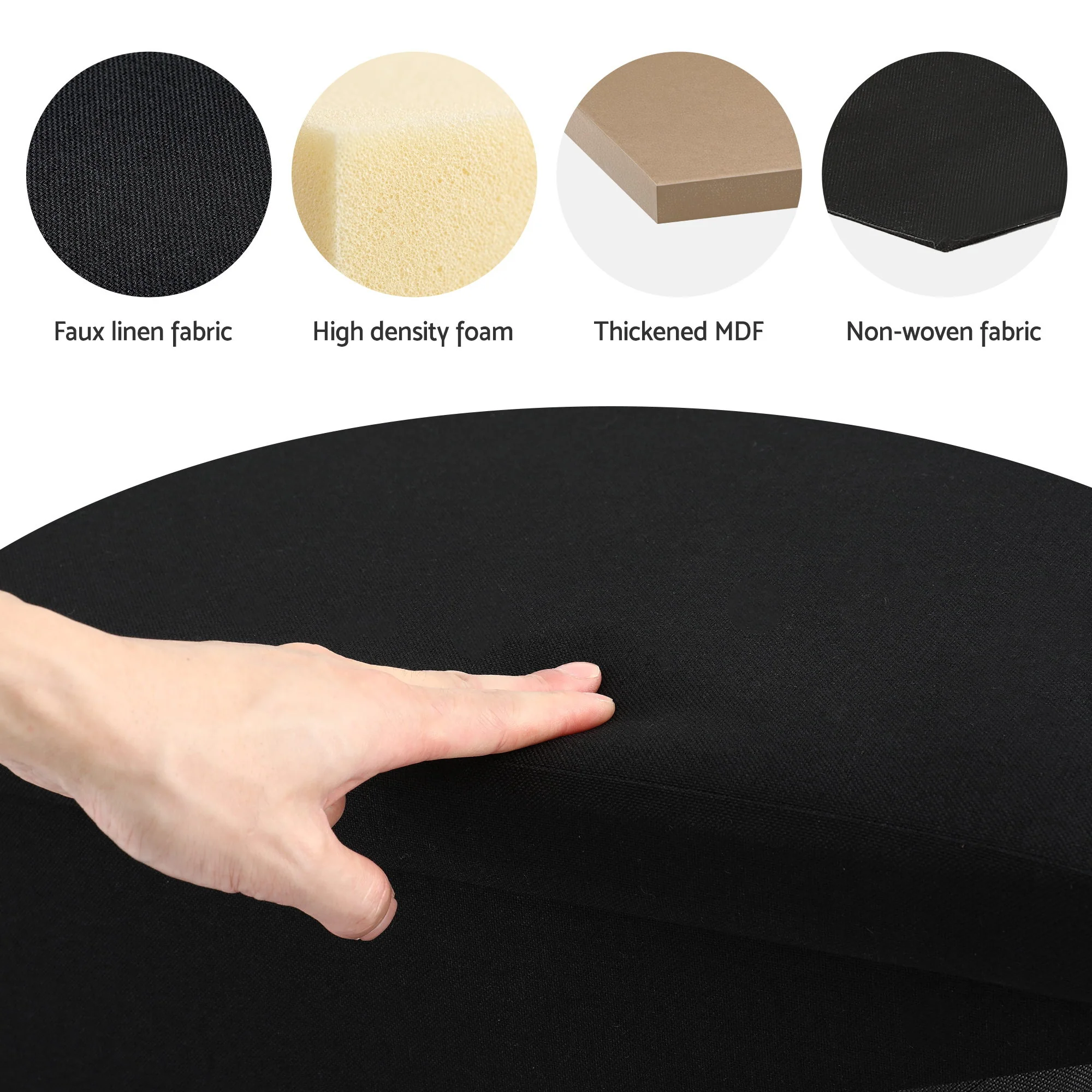 Artiss Storage Ottoman Foot Stool Rest, Folding Faux Linen Fabric Footstool Bench with Foam, Foot Stool Ottoman with Storage for Living Room Bedroom 150KG, Black - Image 7