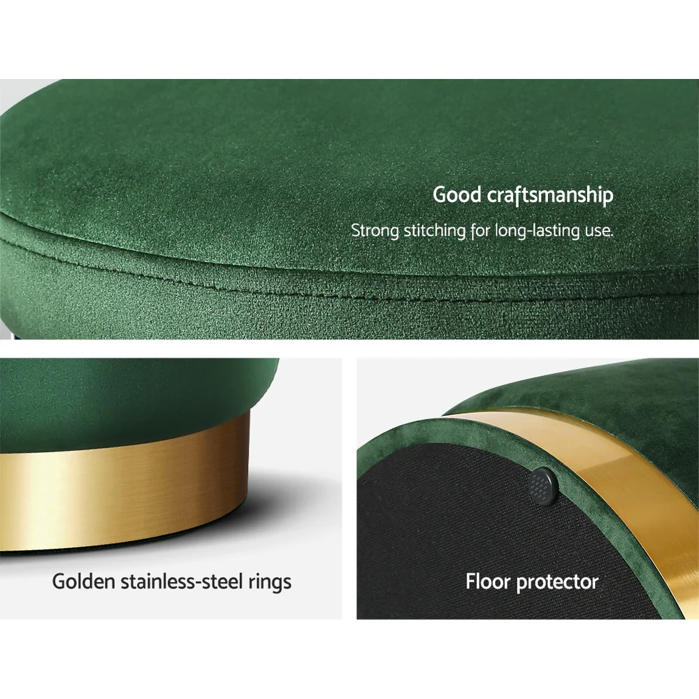 Artiss Ottoman Storage Foot Stool Round Velvet Green - Image 6