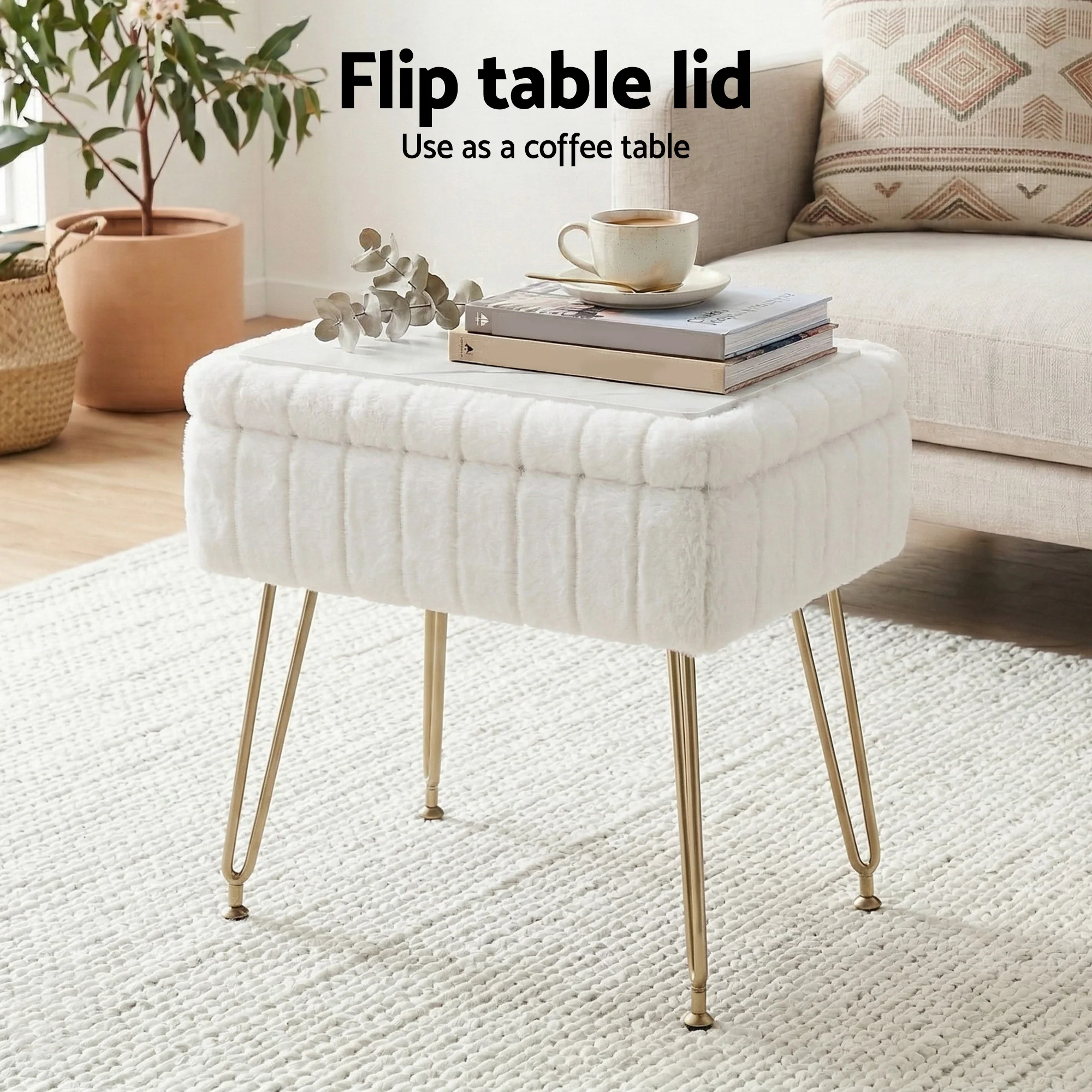 Artiss Storage Ottoman Vanity Foot Stool White - Image 5