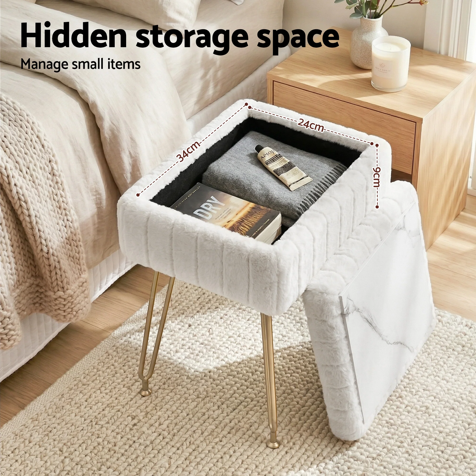Artiss Storage Ottoman Vanity Foot Stool White - Image 6