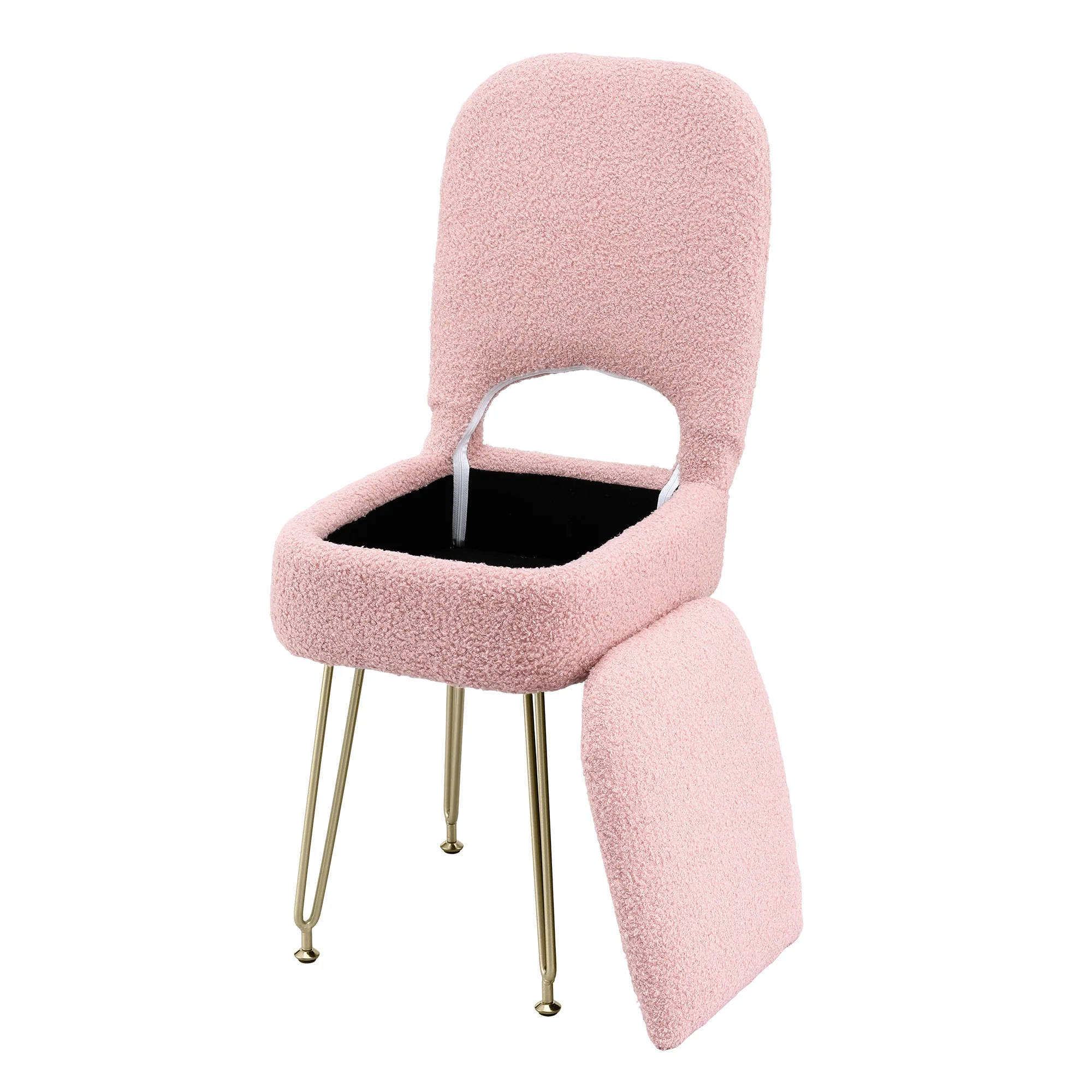 Artiss Storage Ottoman Vanity Stool Foot Stool Folding Back Pink - Image 2