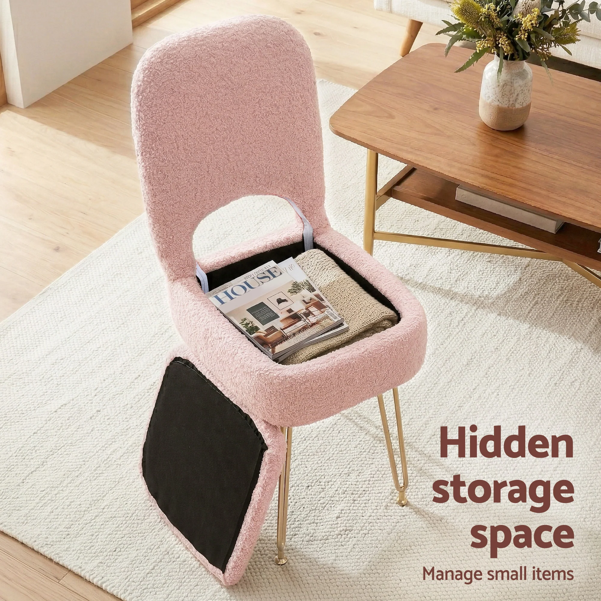 Artiss Storage Ottoman Vanity Stool Foot Stool Folding Back Pink - Image 6