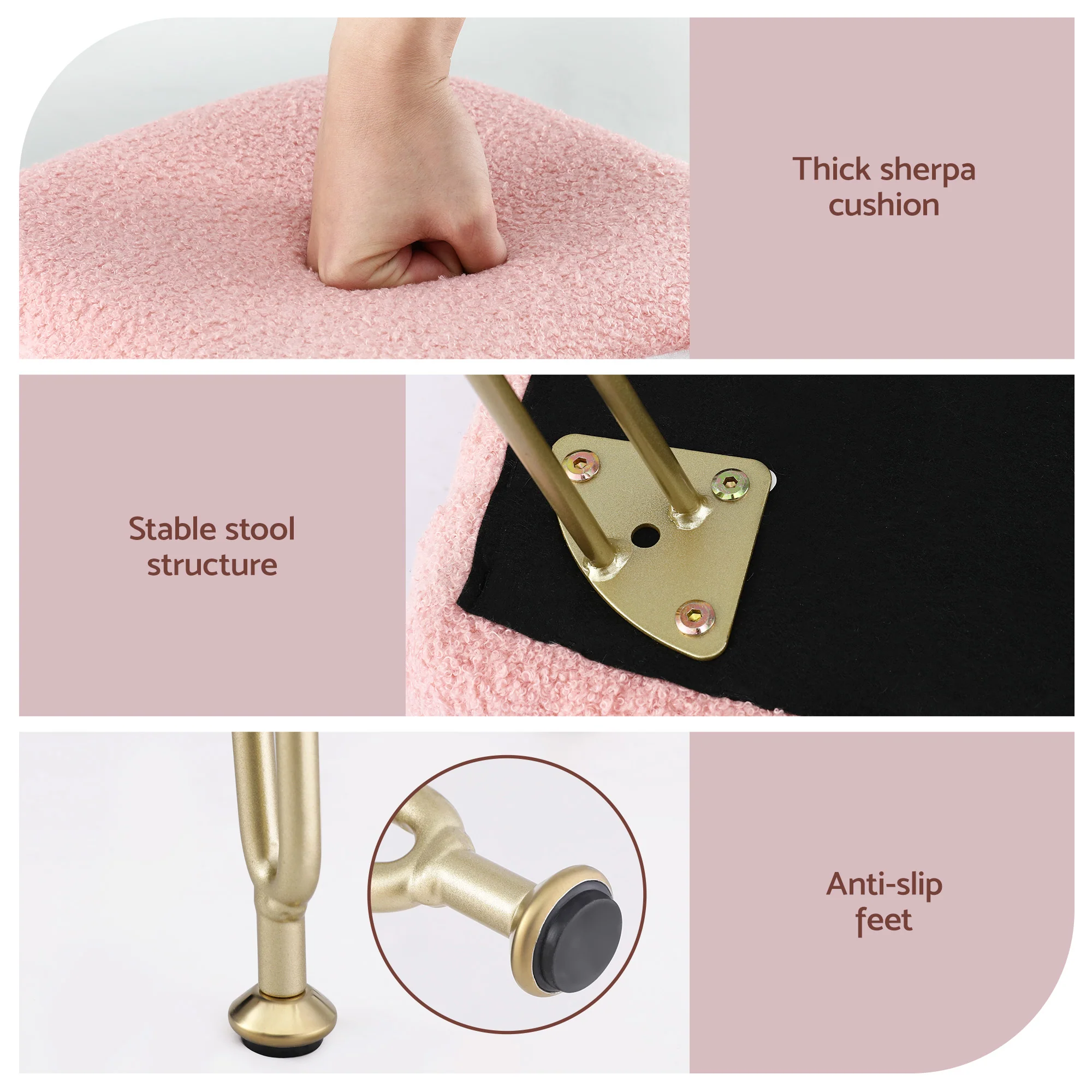 Artiss Storage Ottoman Vanity Stool Foot Stool Folding Back Pink - Image 7