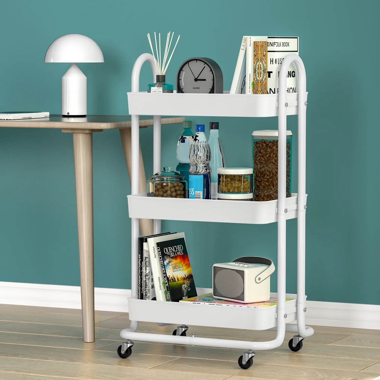 Artiss Storage Trolley Kitchen Cart 3 Tiers Rack Shelf Organiser Wheels White - Image 5