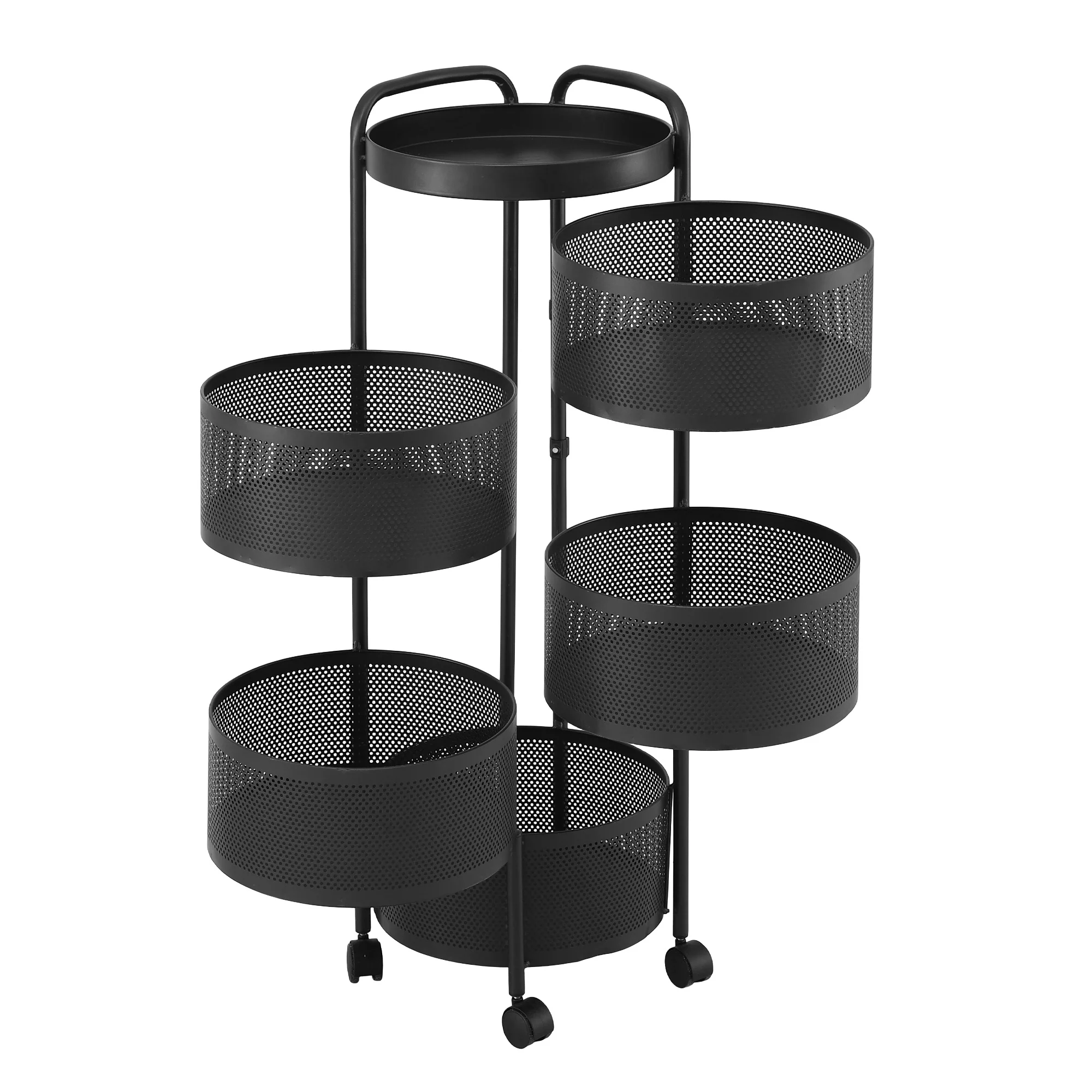 Artiss Storage Trolley Kitchen Cart 5 Tiers Storage Rack Round Basket Black - Image 2