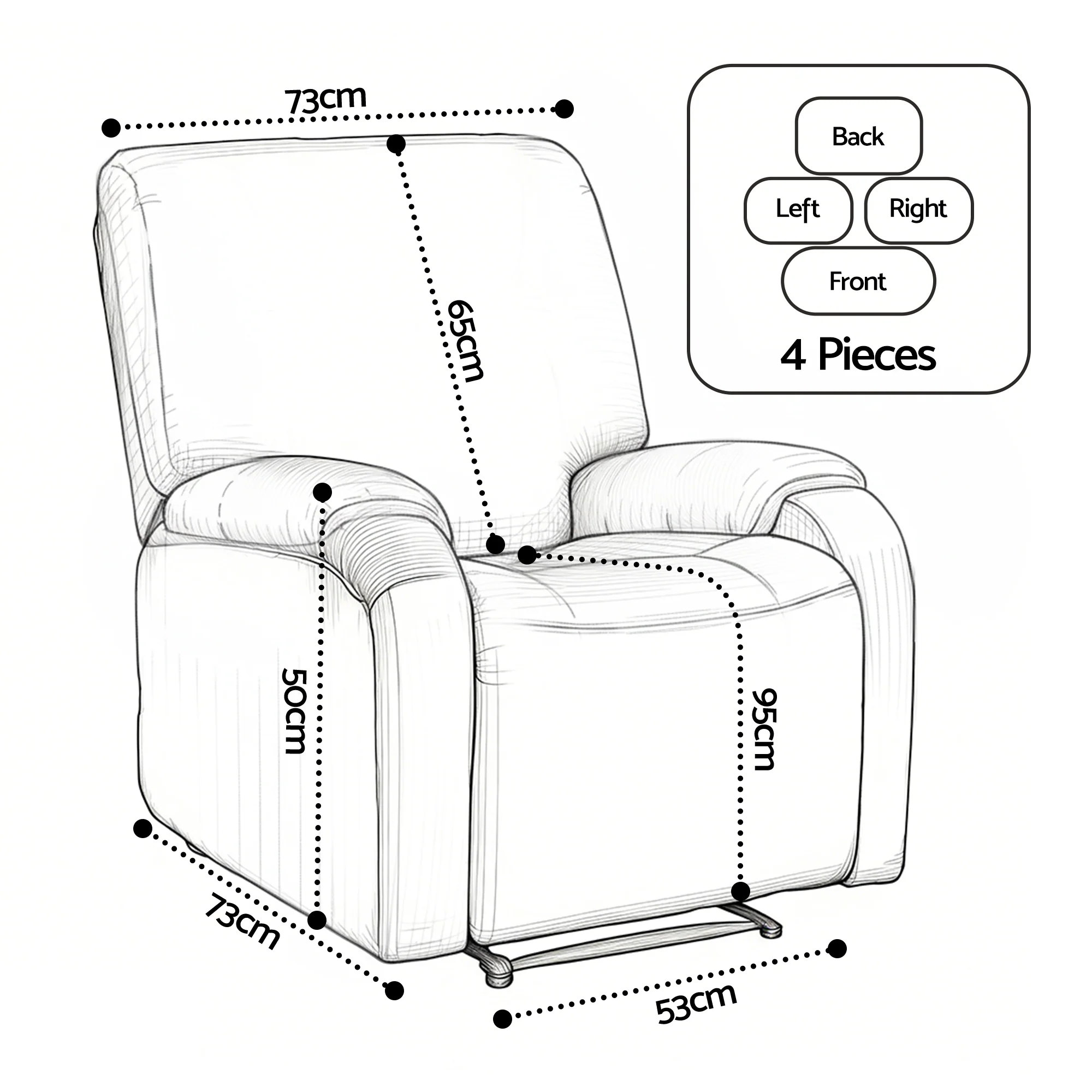 Artiss Stretch Kids Recliner Cover 4-Pieces Slipcovers Printed Polyester - Image 3