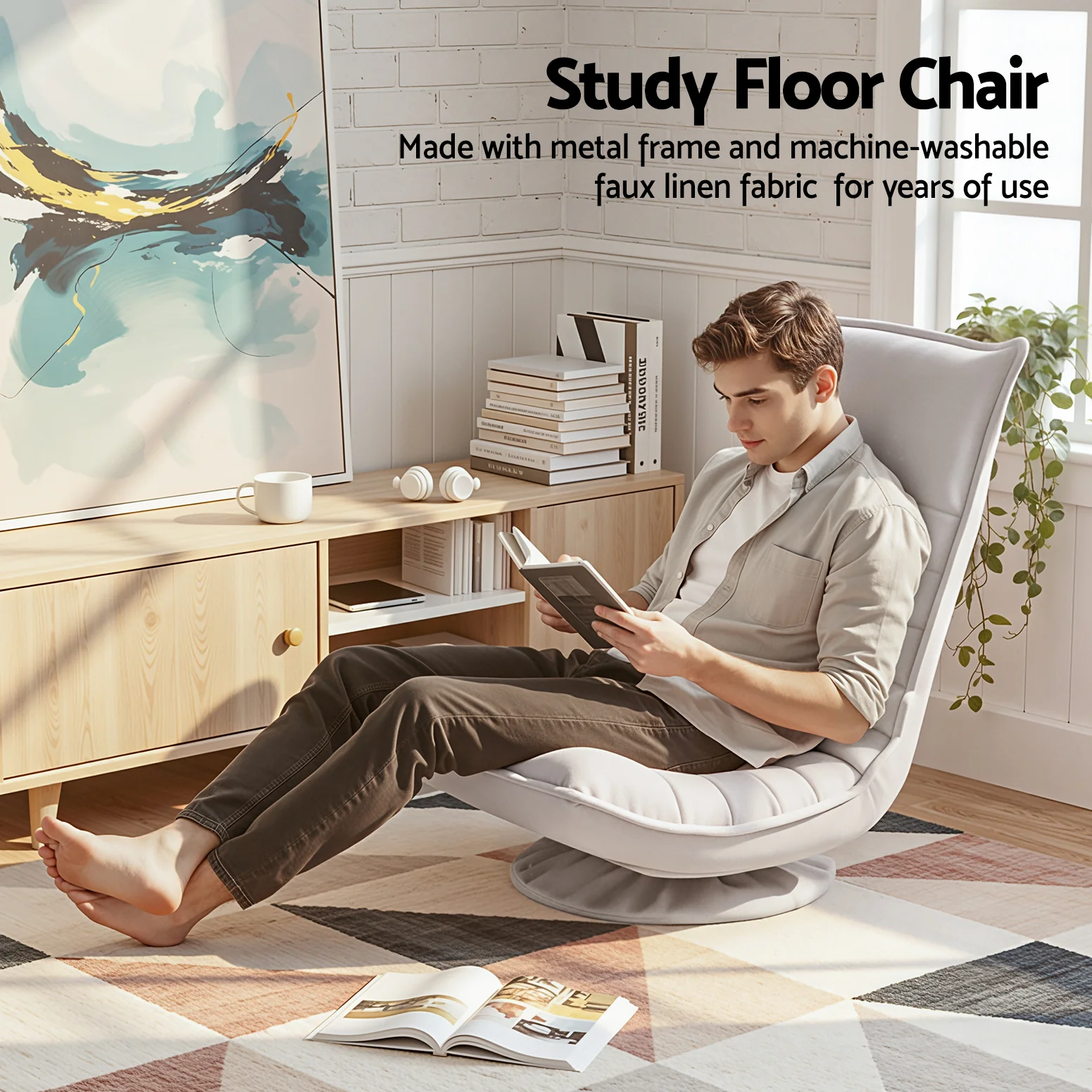 Artiss Swivel Floor Chair 5 Adjustable Foldable Lounge Seat Floor Sofa Chair Grey - Image 5