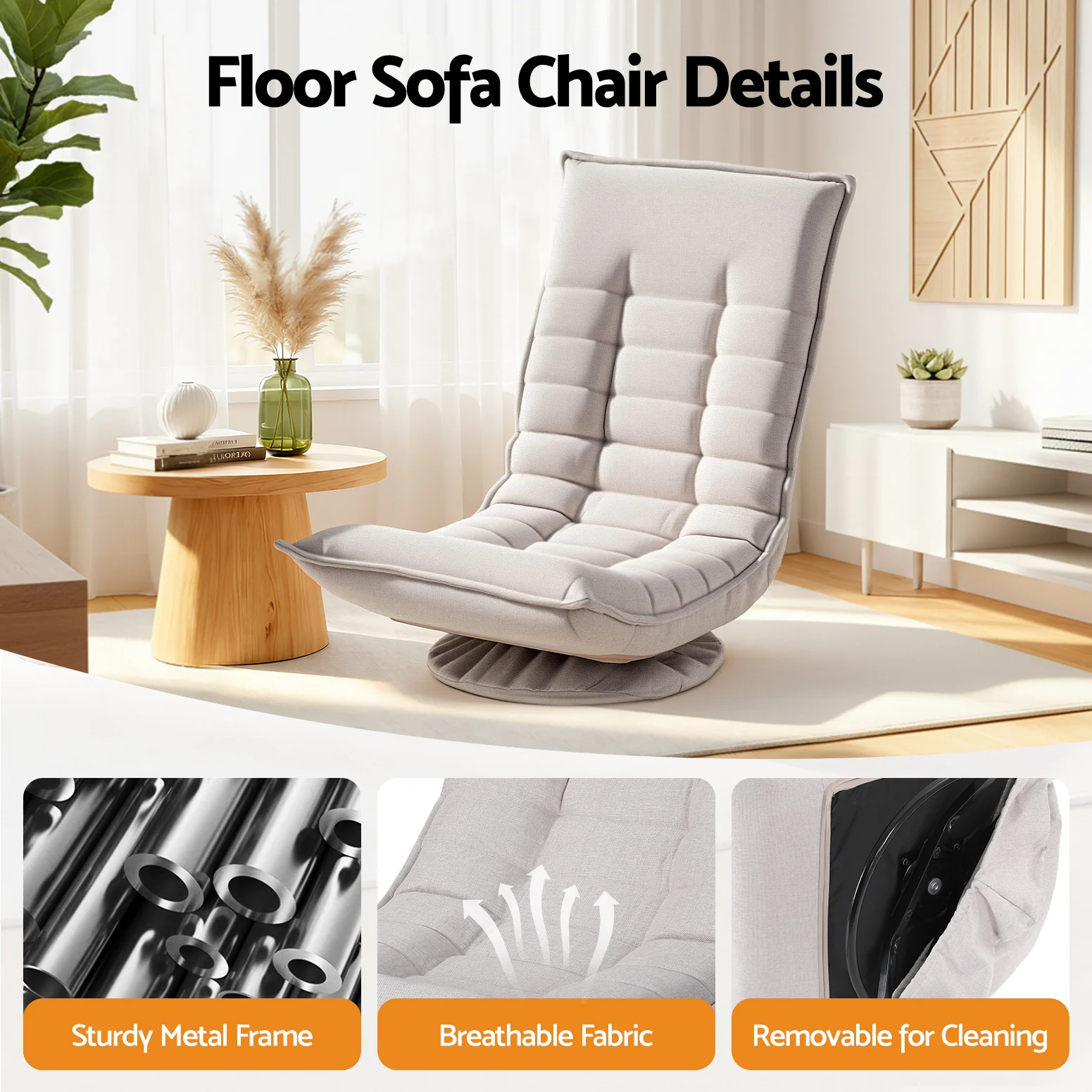 Artiss Swivel Floor Chair 5 Adjustable Foldable Lounge Seat Floor Sofa Chair Grey - Image 7