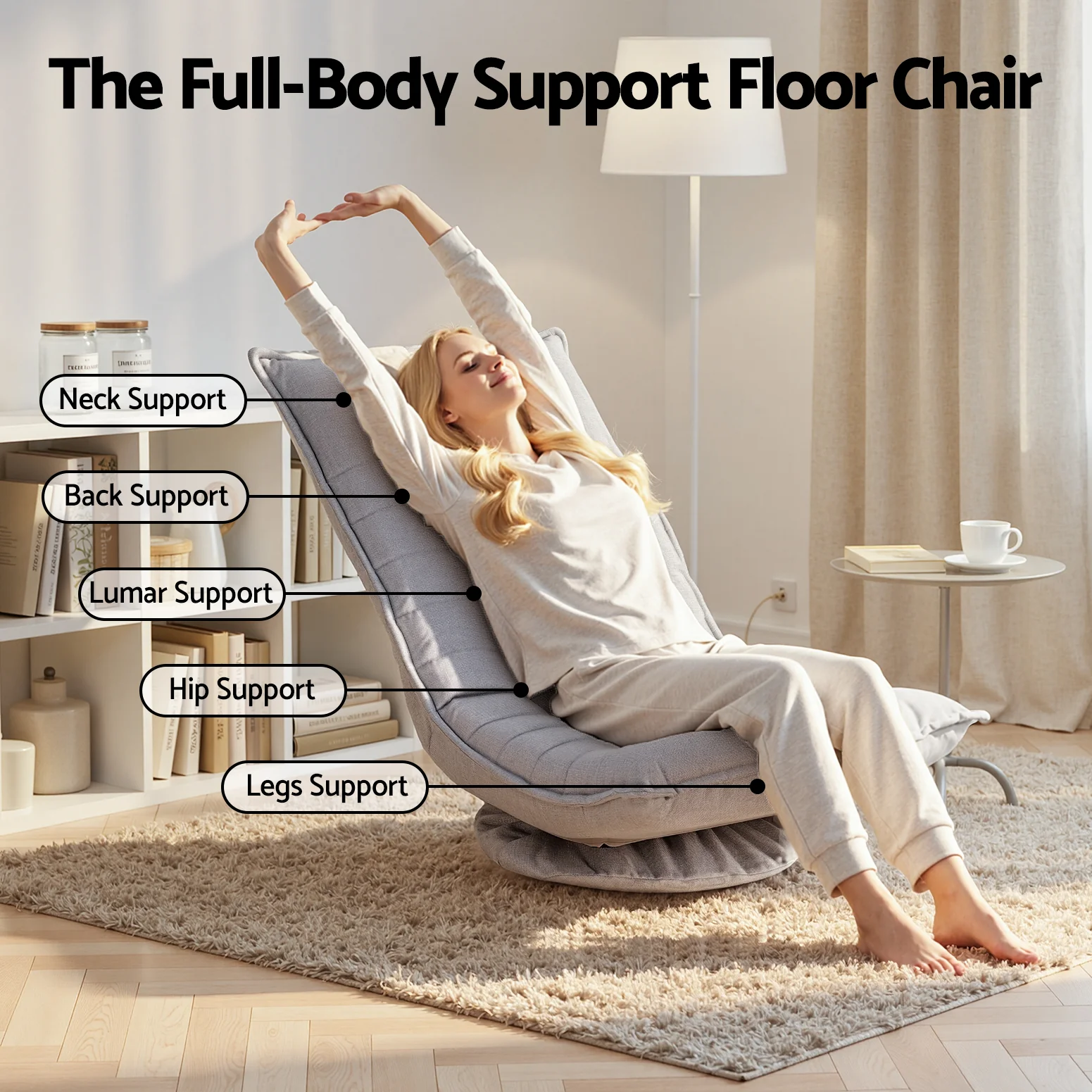 Artiss Swivel Floor Chair 5 Adjustable Foldable Lounge Seat Floor Sofa Chair Grey - Image 8