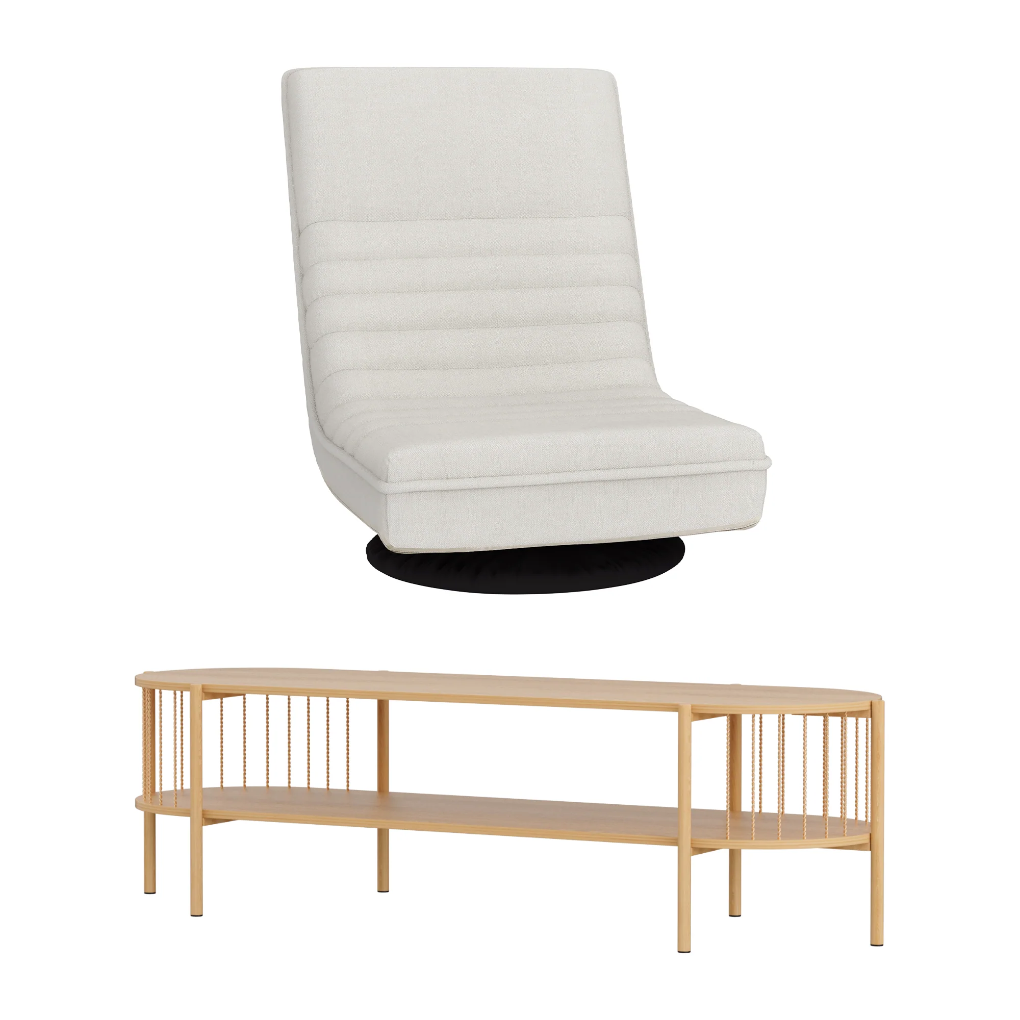 Artiss Swivel Floor Chair & TV Entertainment Unit with Storage Shelf Set - Image 2