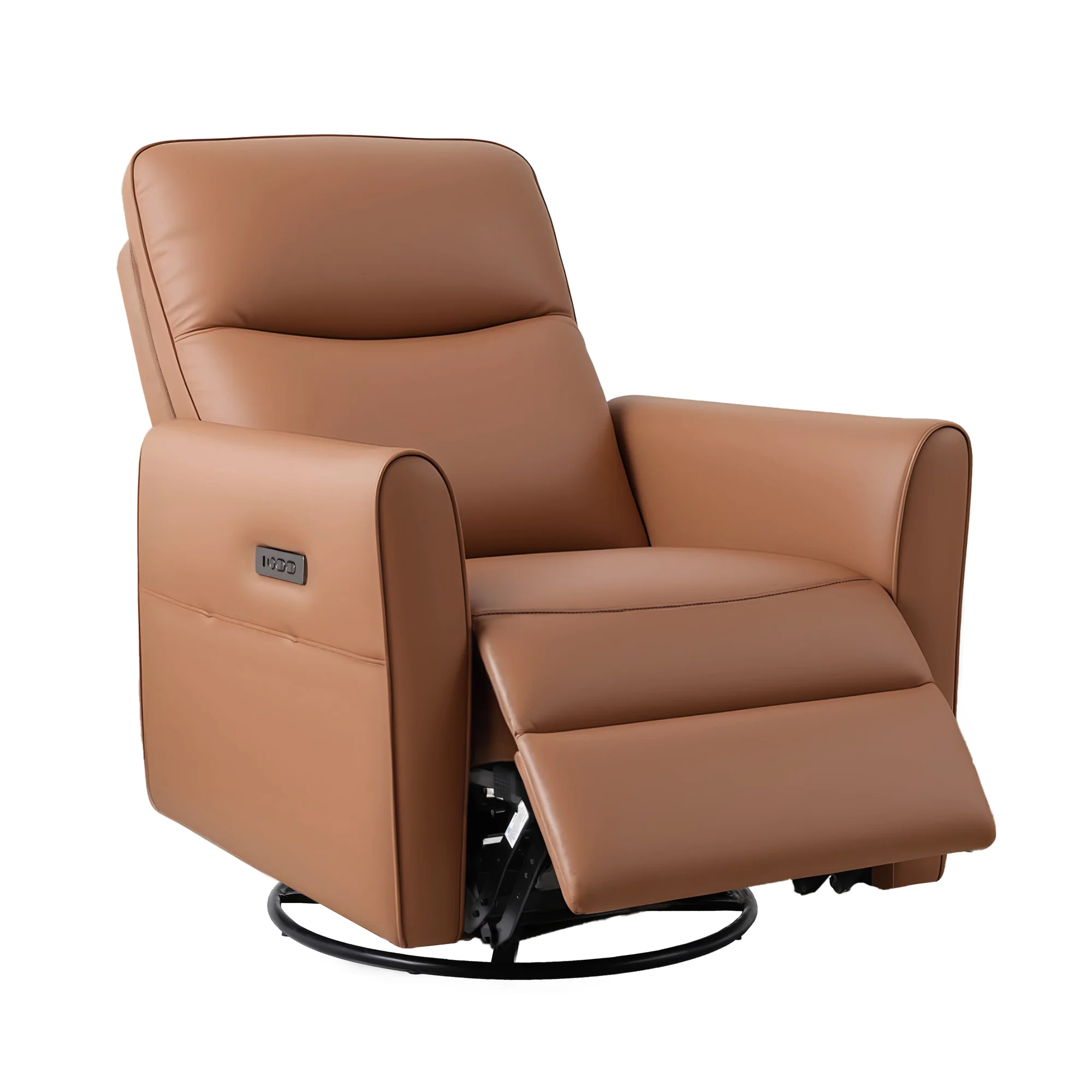 Artiss Swivel Recliner Chair PU Leather Rocking Reclining Sofa? with Charging Ports LED Brown - Image 2