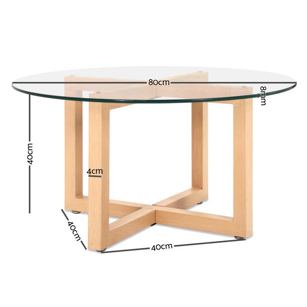 Artiss Coffee Table Round 80CM Tempered Glass - Image 7