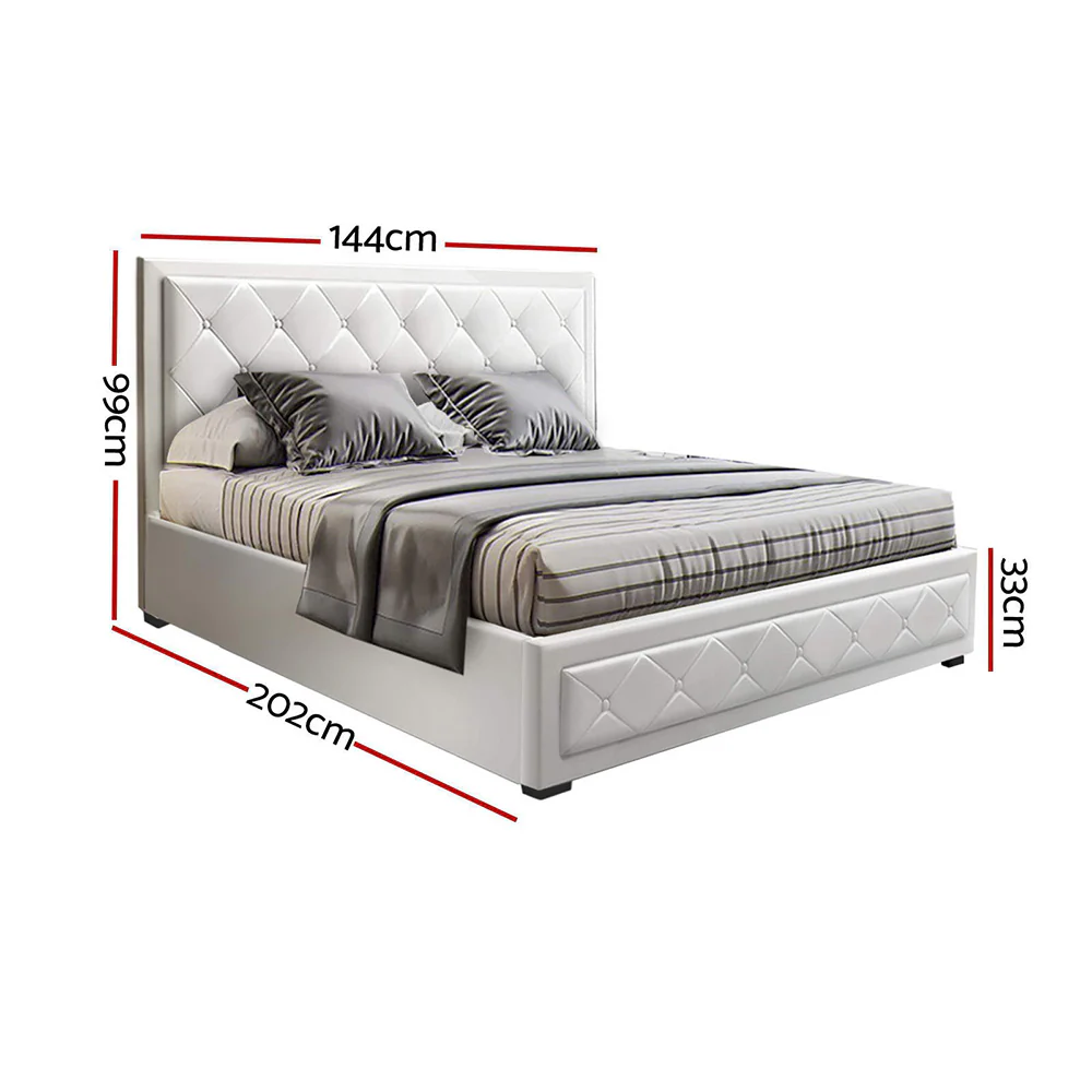 Artiss Bed Frame Double Size Gas Lift White TIYO - Image 2