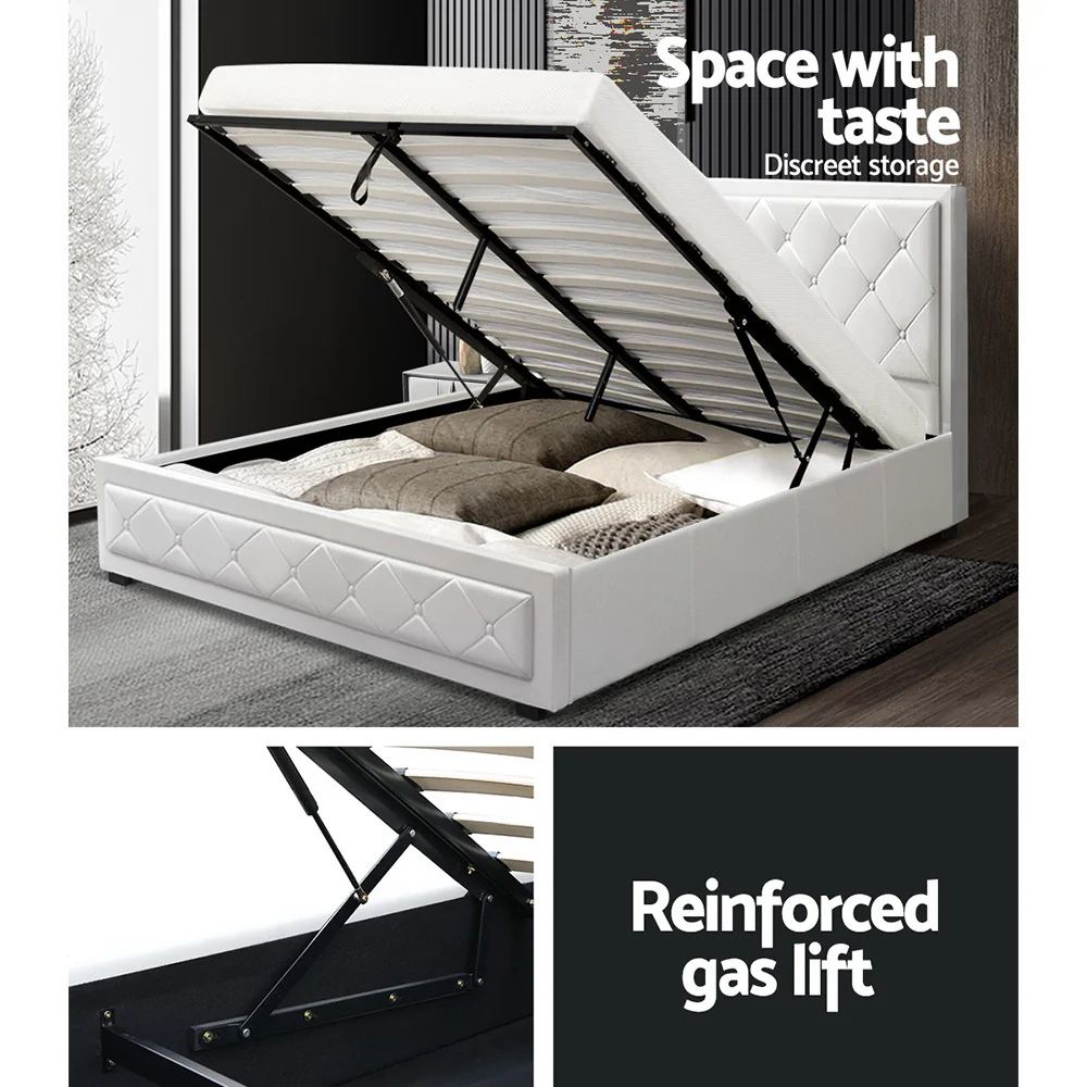 Artiss Bed Frame Double Size Gas Lift White TIYO - Image 5