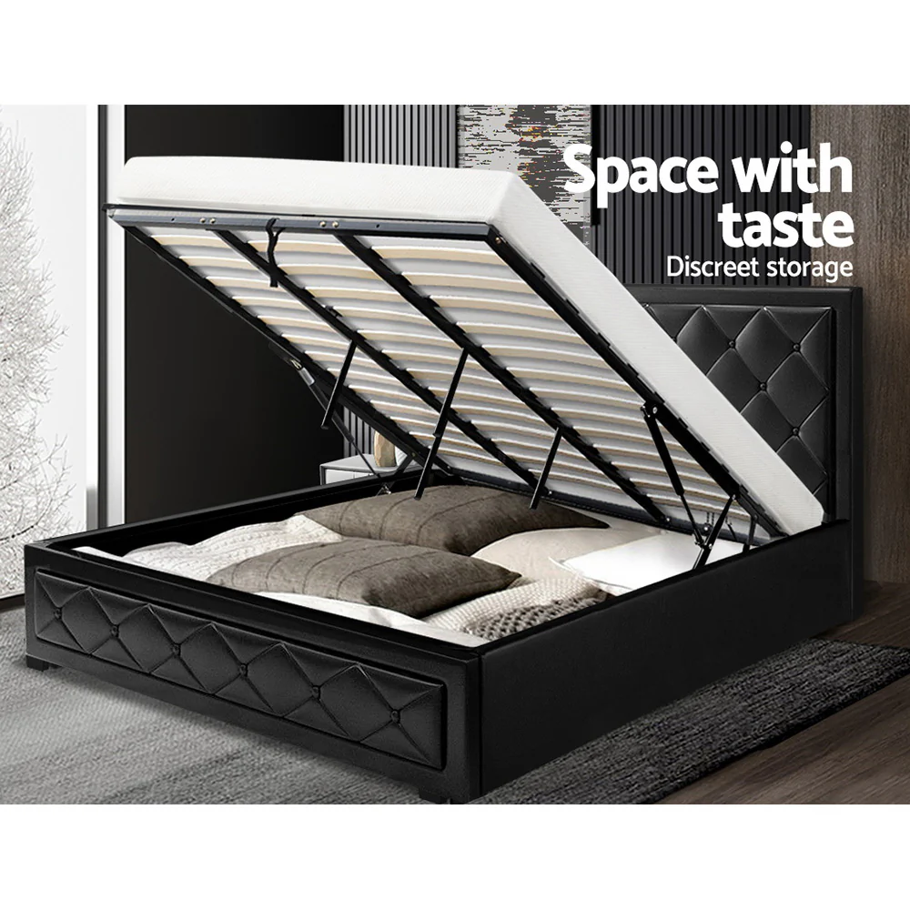 Artiss Bed Frame King Size Gas Lift Black TIYO - Image 5