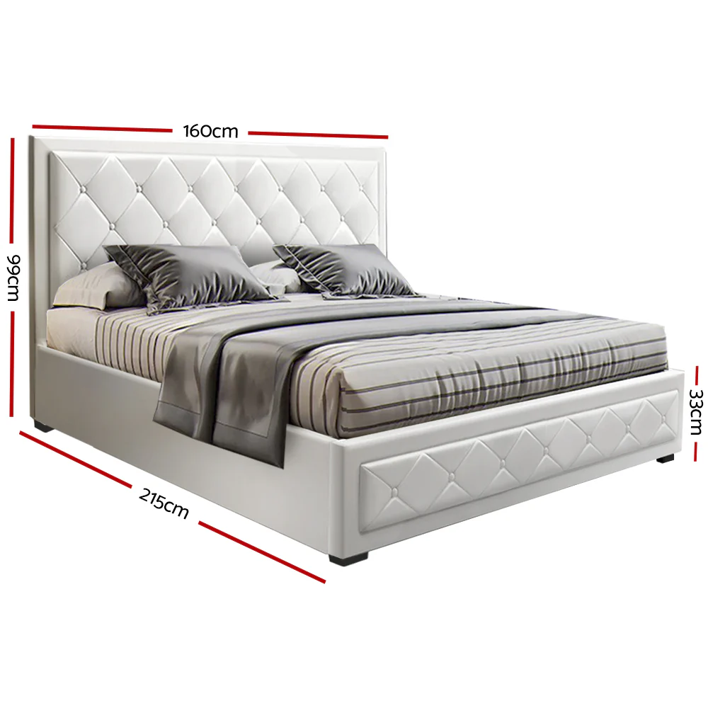 Artiss Bed Frame Queen Size Gas Lift White TIYO - Image 2