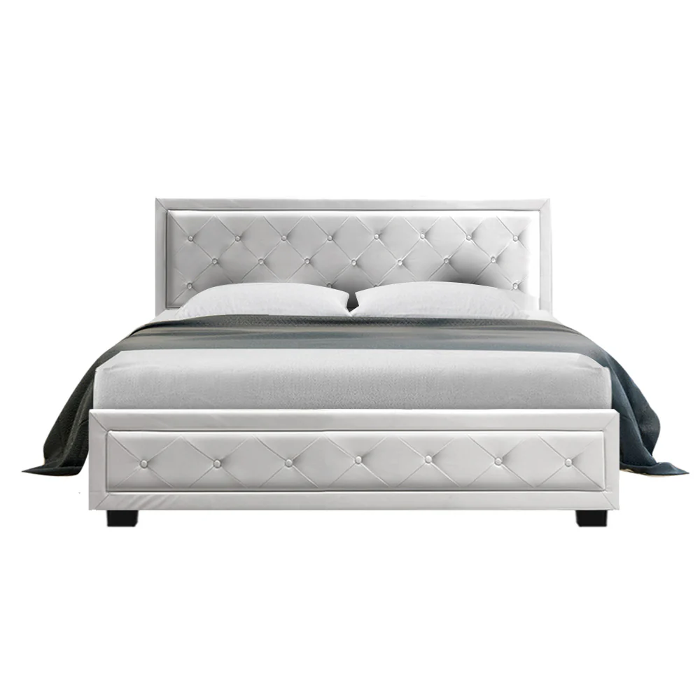 Artiss Bed Frame Queen Size Gas Lift White TIYO - Image 3