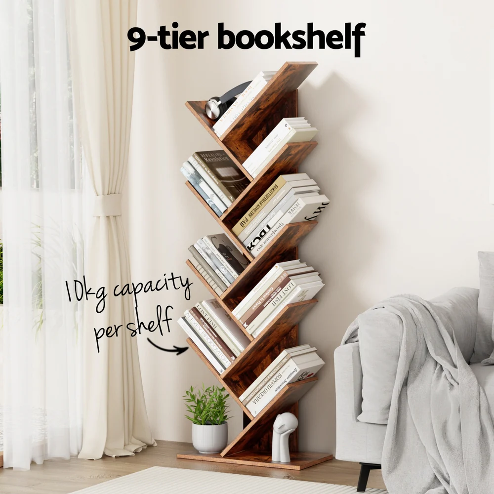 Artiss Tree Bookshelf 9 Tiers Walnut - Image 4