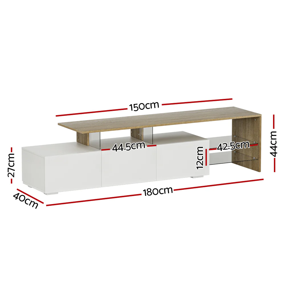 Artiss TV Cabinet Entertainment Unit 180cm Wood White James - Image 3