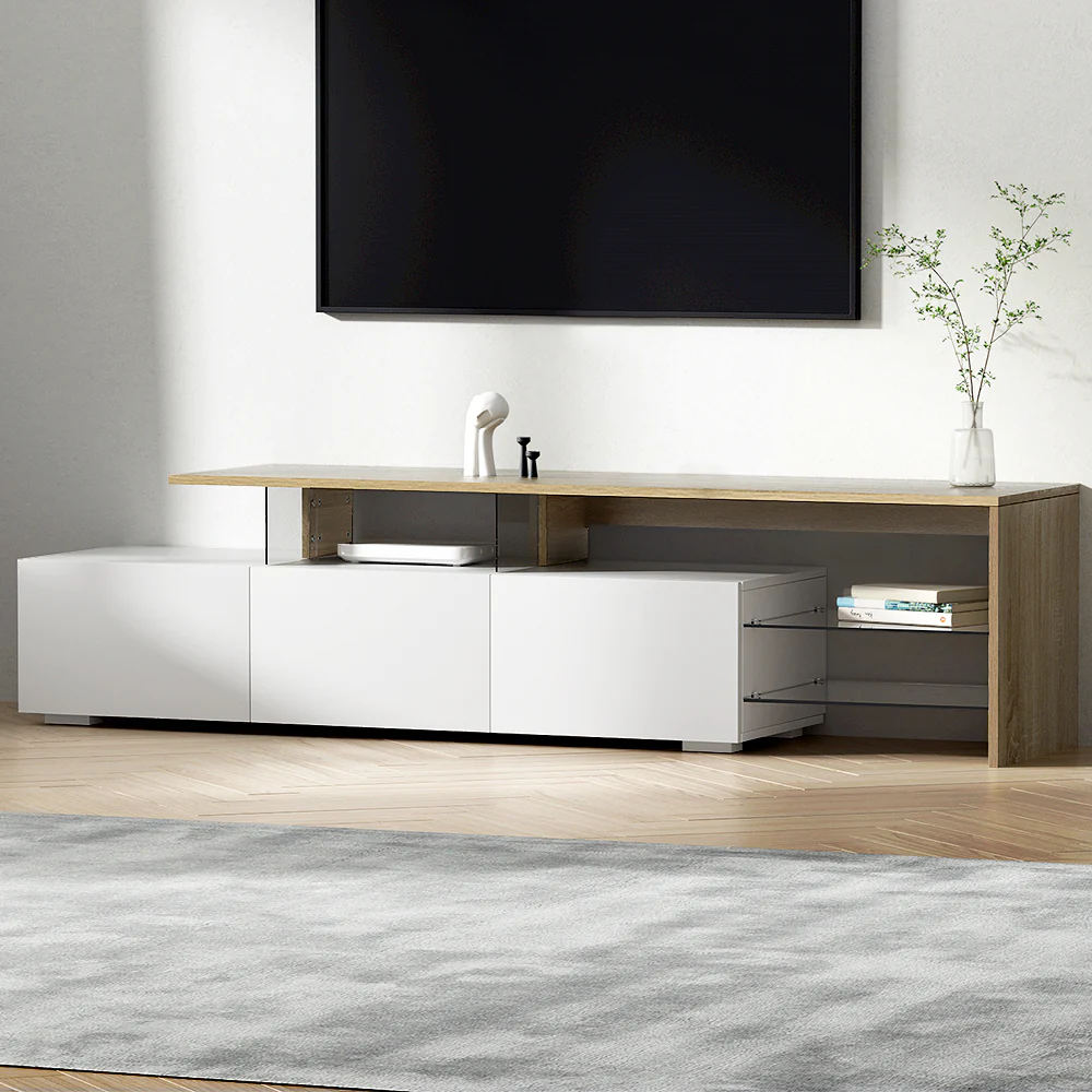 Artiss TV Cabinet Entertainment Unit 180cm Wood White James - Image 9