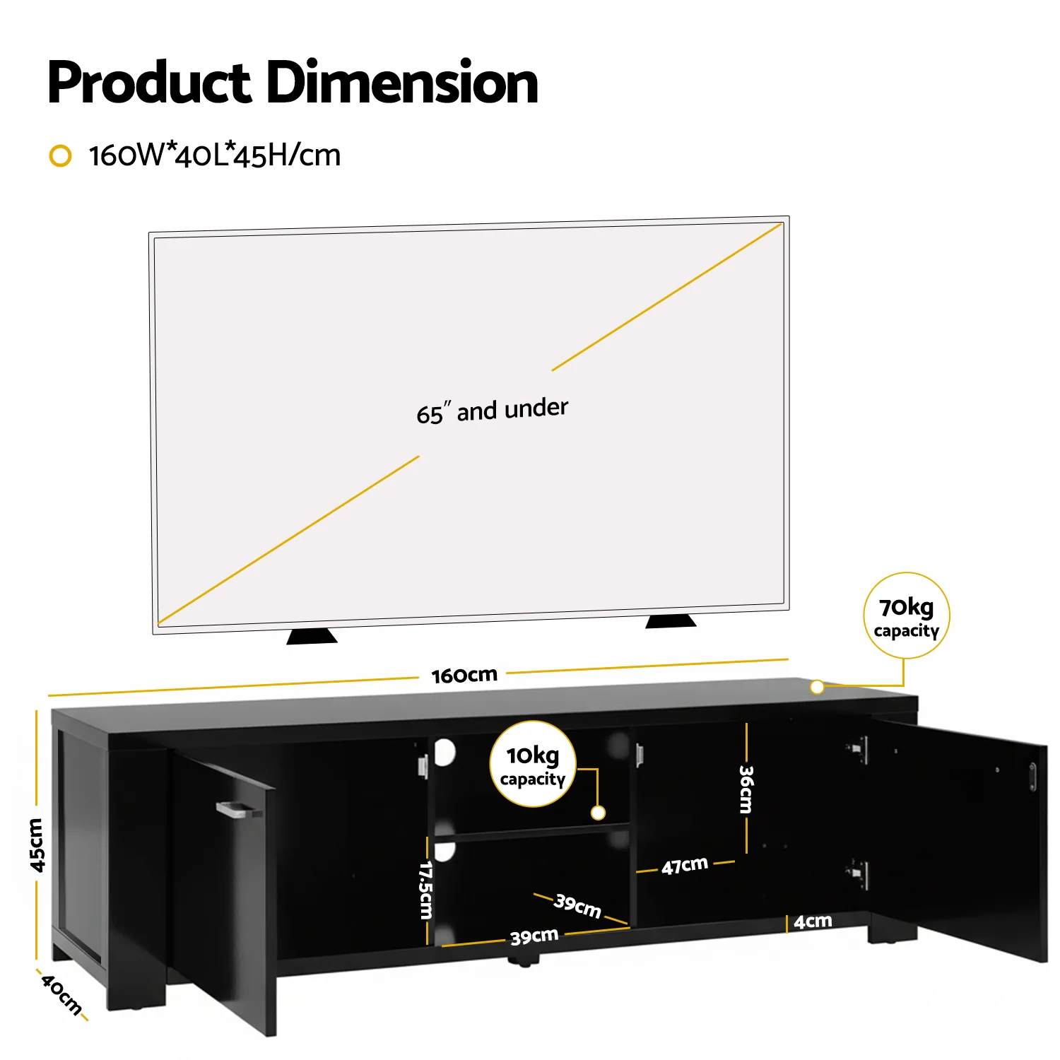 Artiss TV Cabinet Entertainment Unit 160cm Black Maxi - Image 4