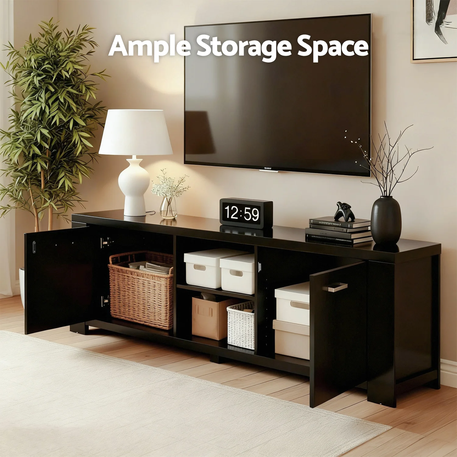 Artiss TV Cabinet Entertainment Unit 160cm Black Maxi - Image 5