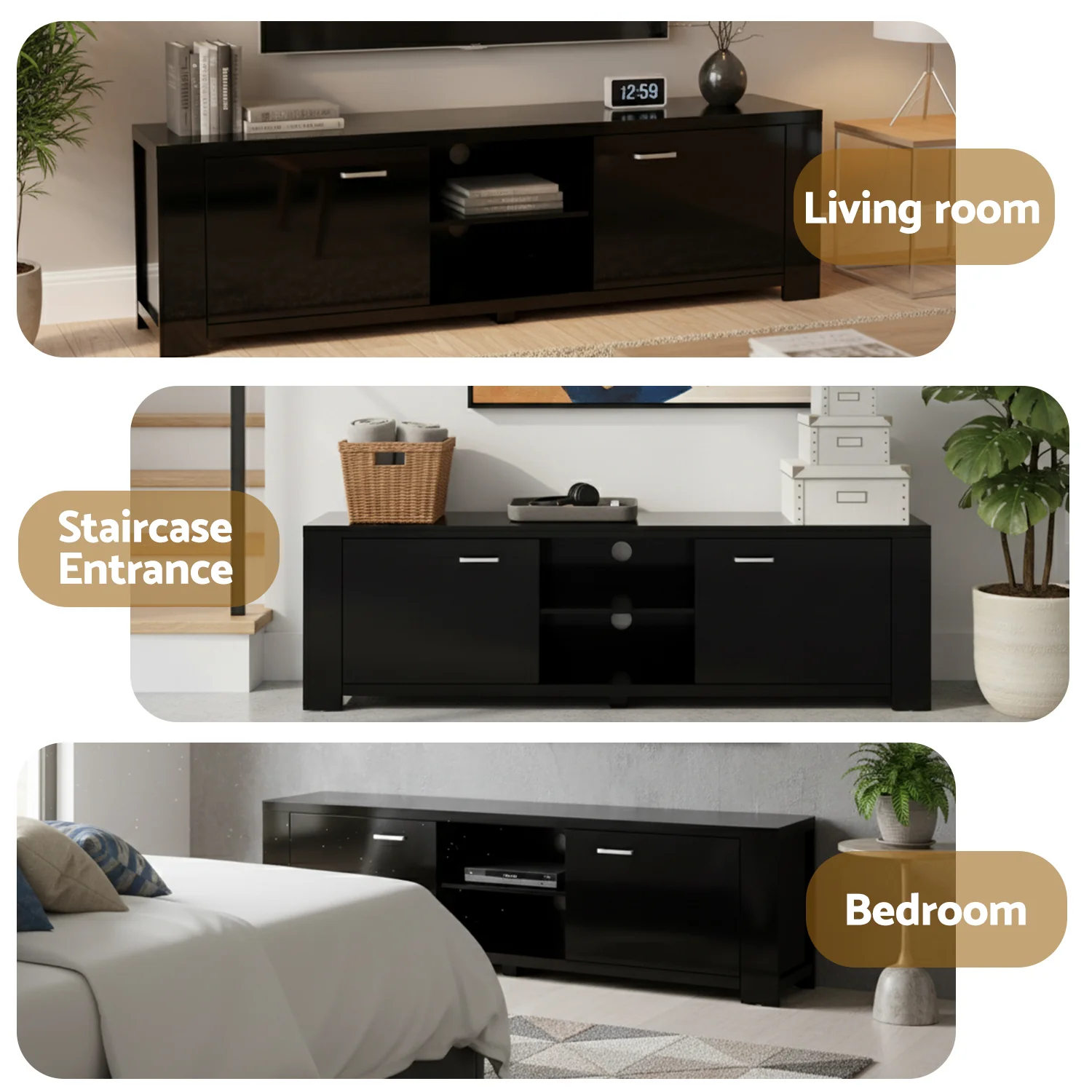 Artiss TV Cabinet Entertainment Unit 160cm Black Maxi - Image 6