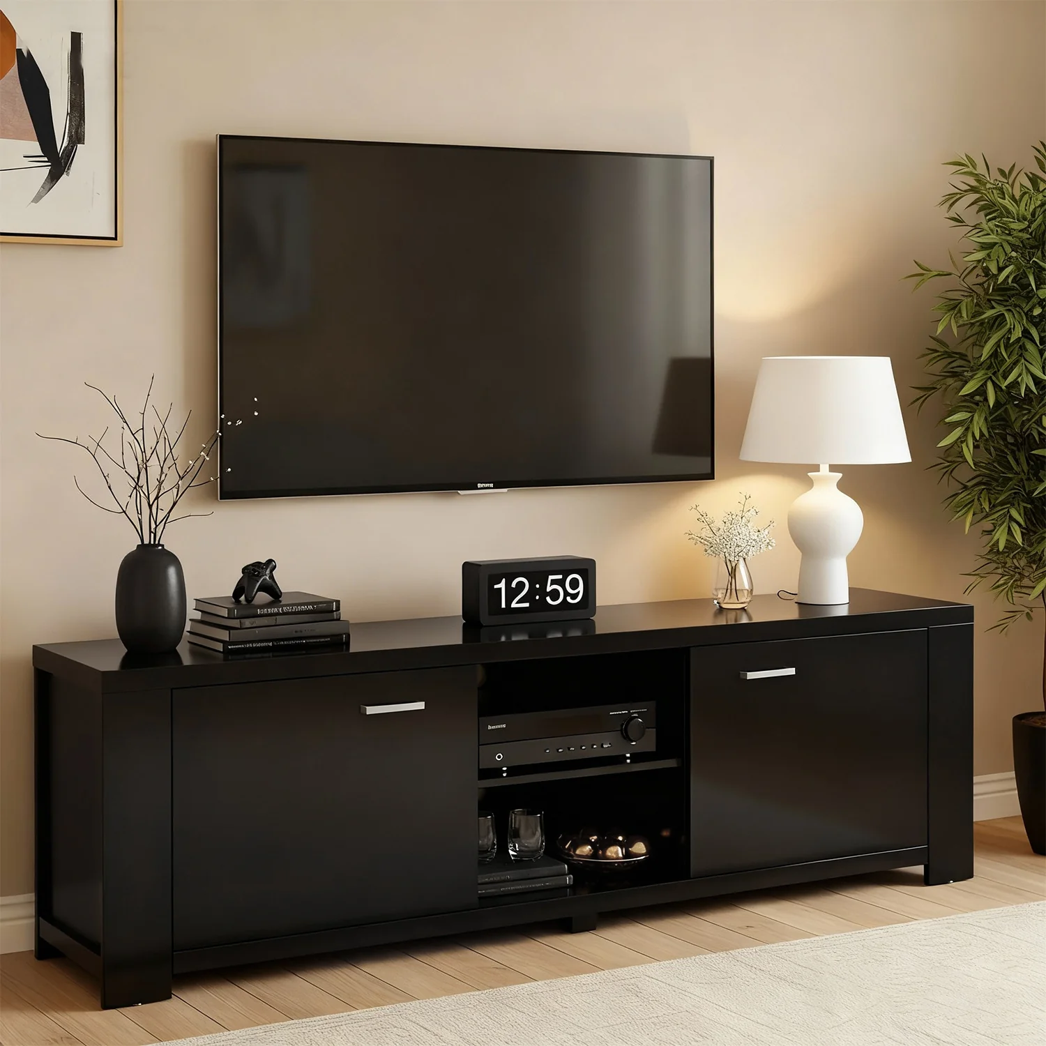 Artiss TV Cabinet Entertainment Unit 160cm Black Maxi - Image 7