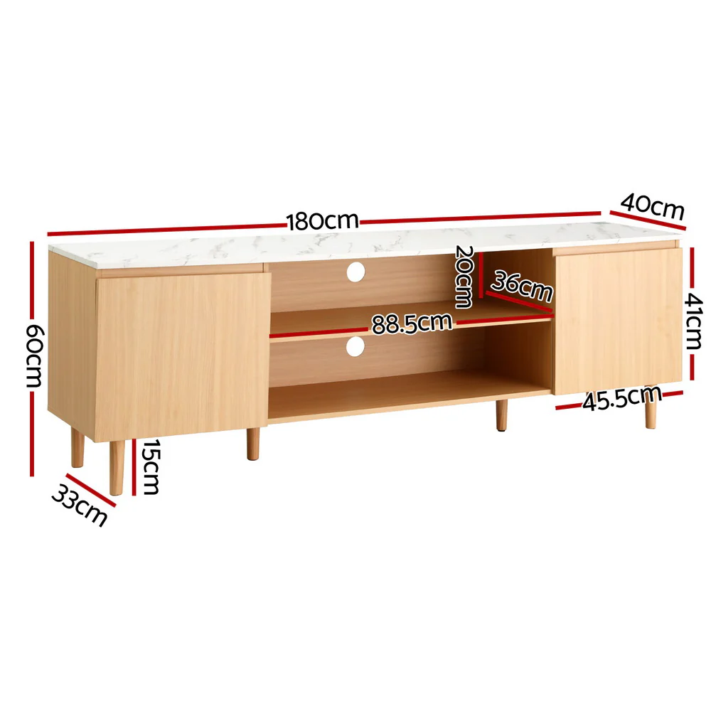 Artiss TV Cabinet Entertainment Unit Stand 180CM Pine White - Image 3