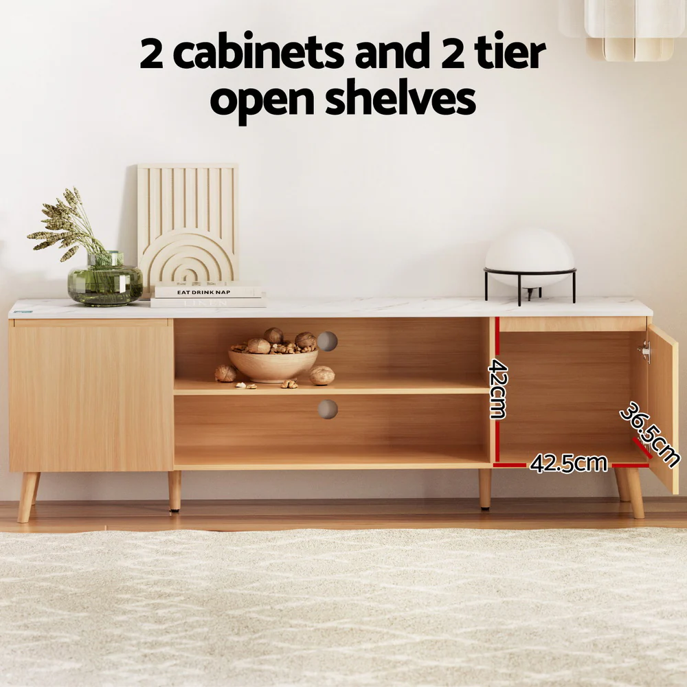 Artiss TV Cabinet Entertainment Unit Stand 180CM Pine White - Image 5