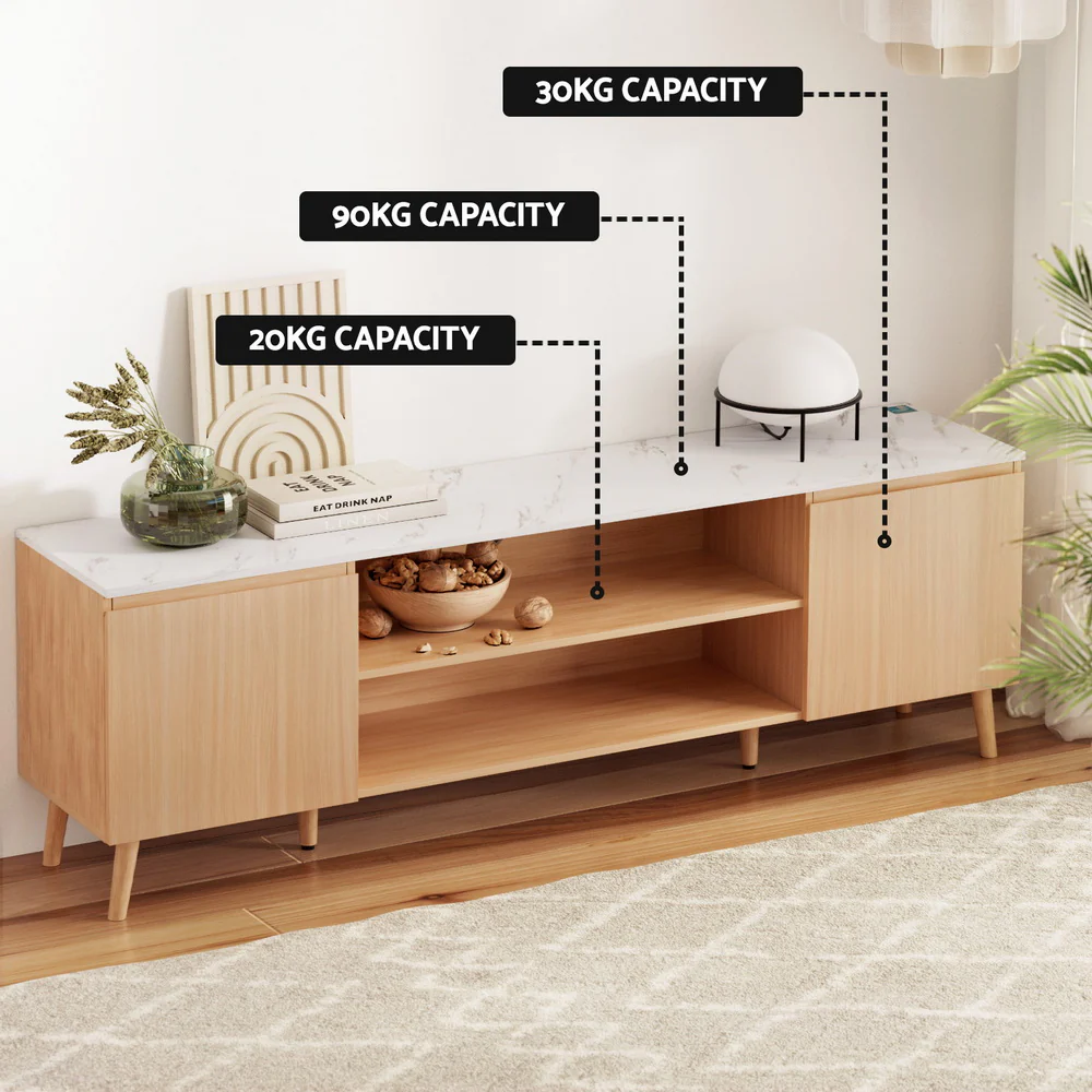 Artiss TV Cabinet Entertainment Unit Stand 180CM Pine White - Image 7