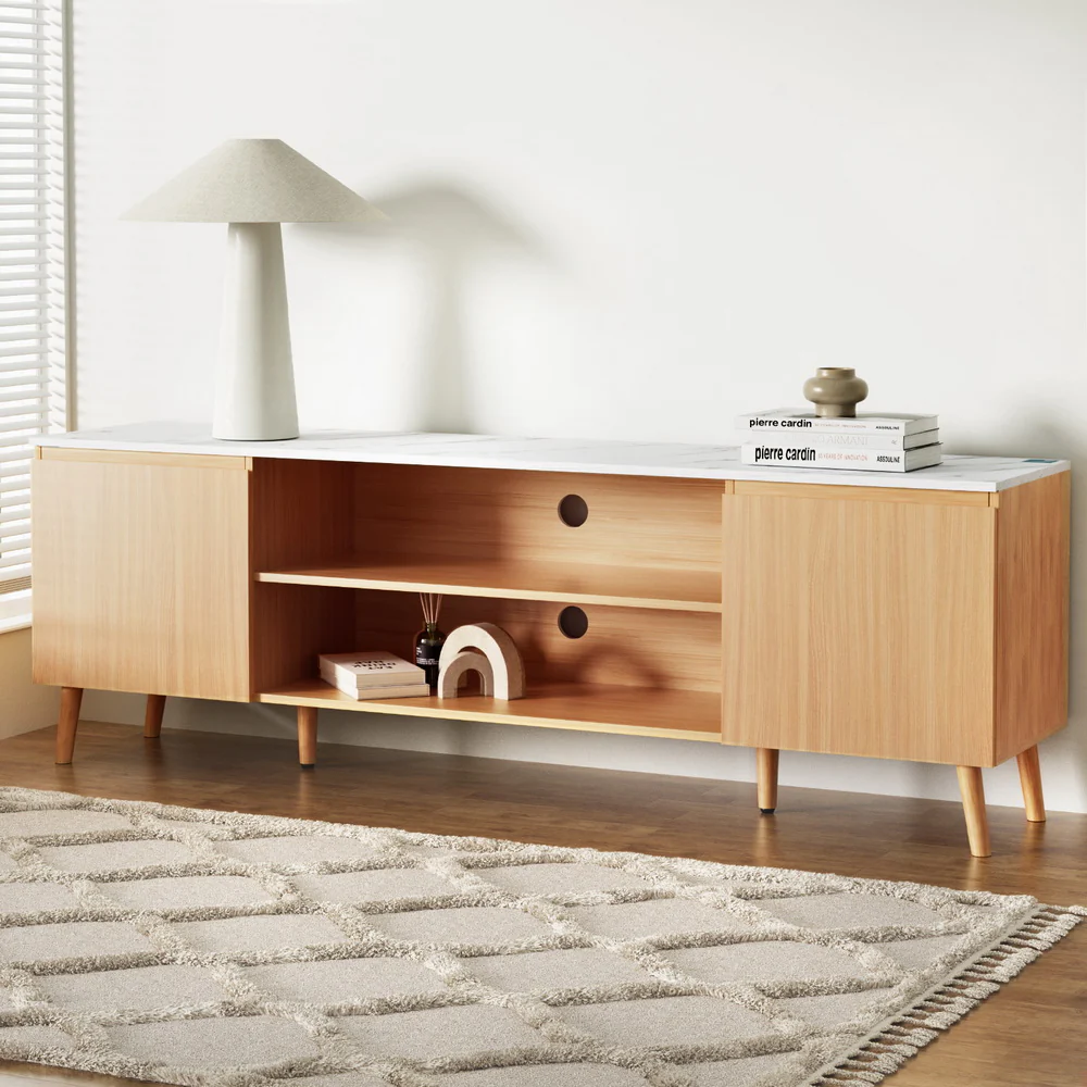 Artiss TV Cabinet Entertainment Unit Stand 180CM Pine White - Image 8