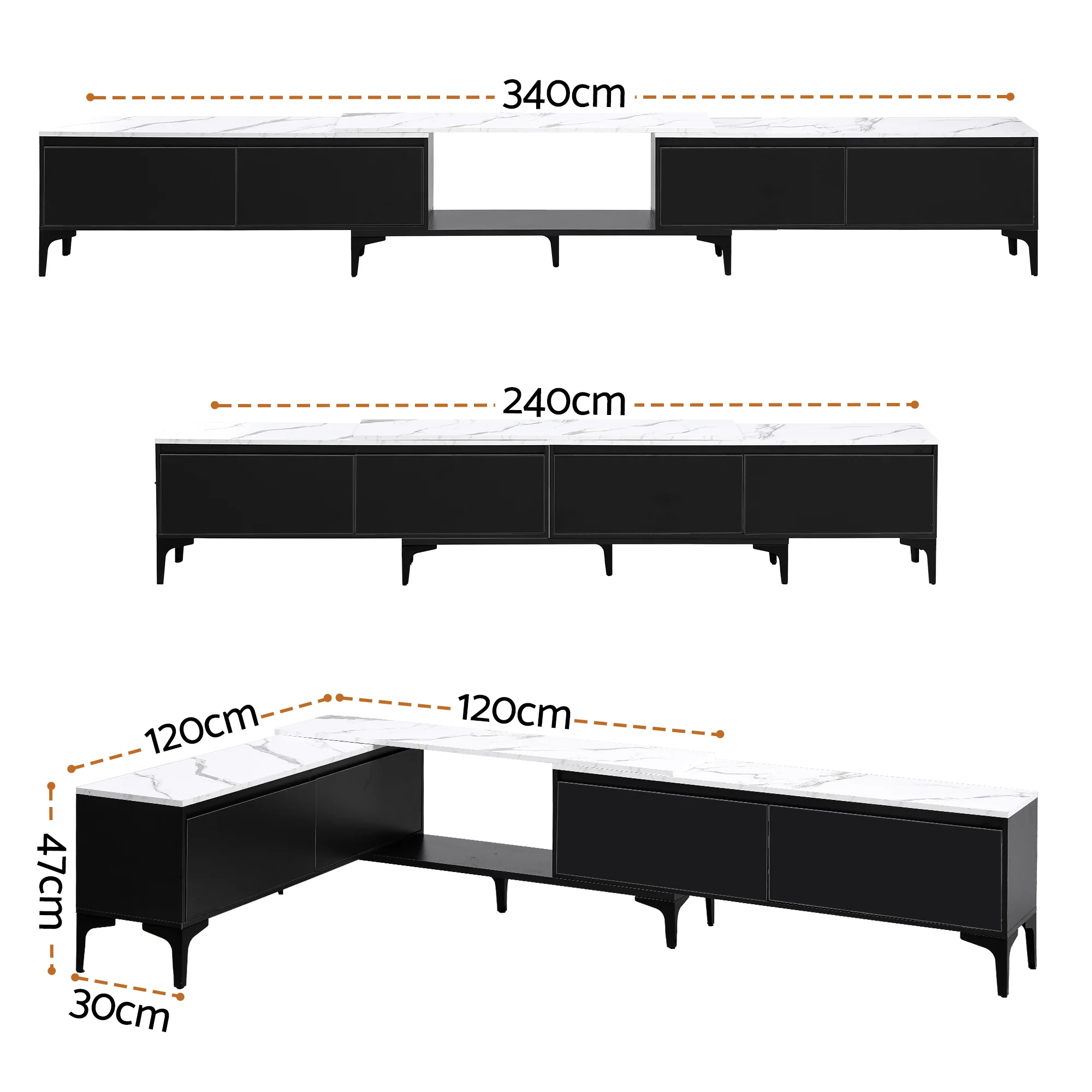 Artiss TV Cabinet Entertainment Unit Stand Extendable Black - Image 2