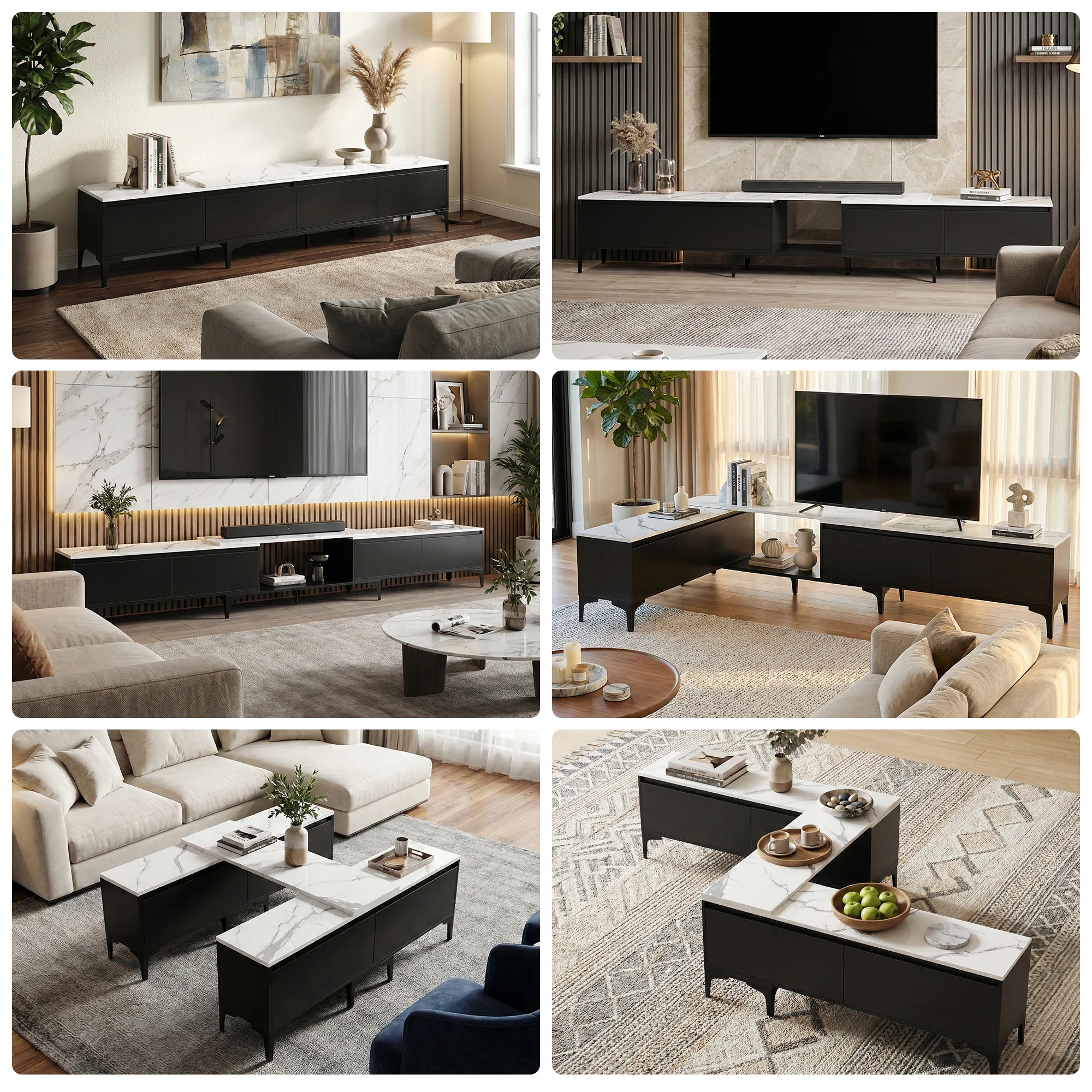 Artiss TV Cabinet Entertainment Unit Stand Extendable Black - Image 4