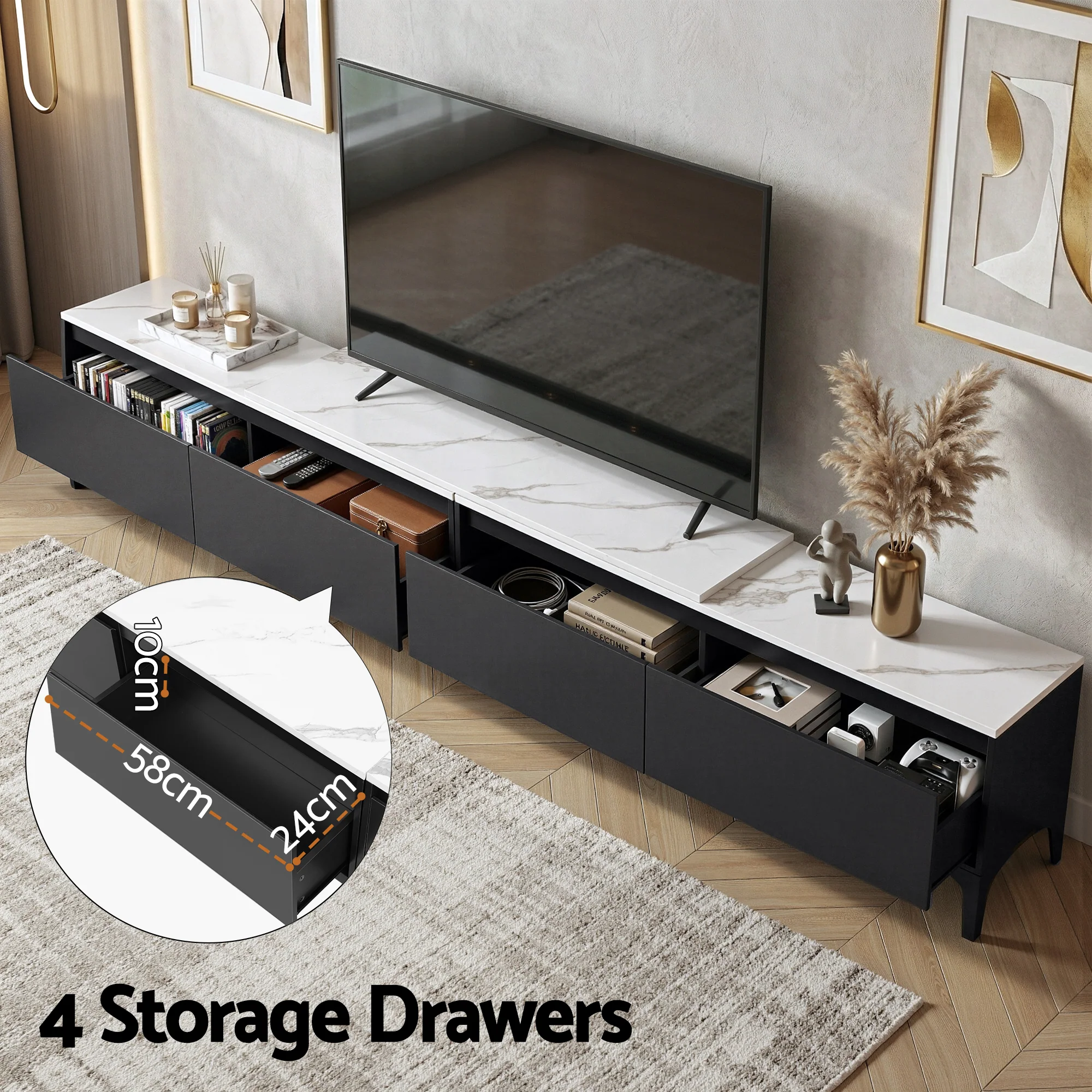 Artiss TV Cabinet Entertainment Unit Stand Extendable Black - Image 5