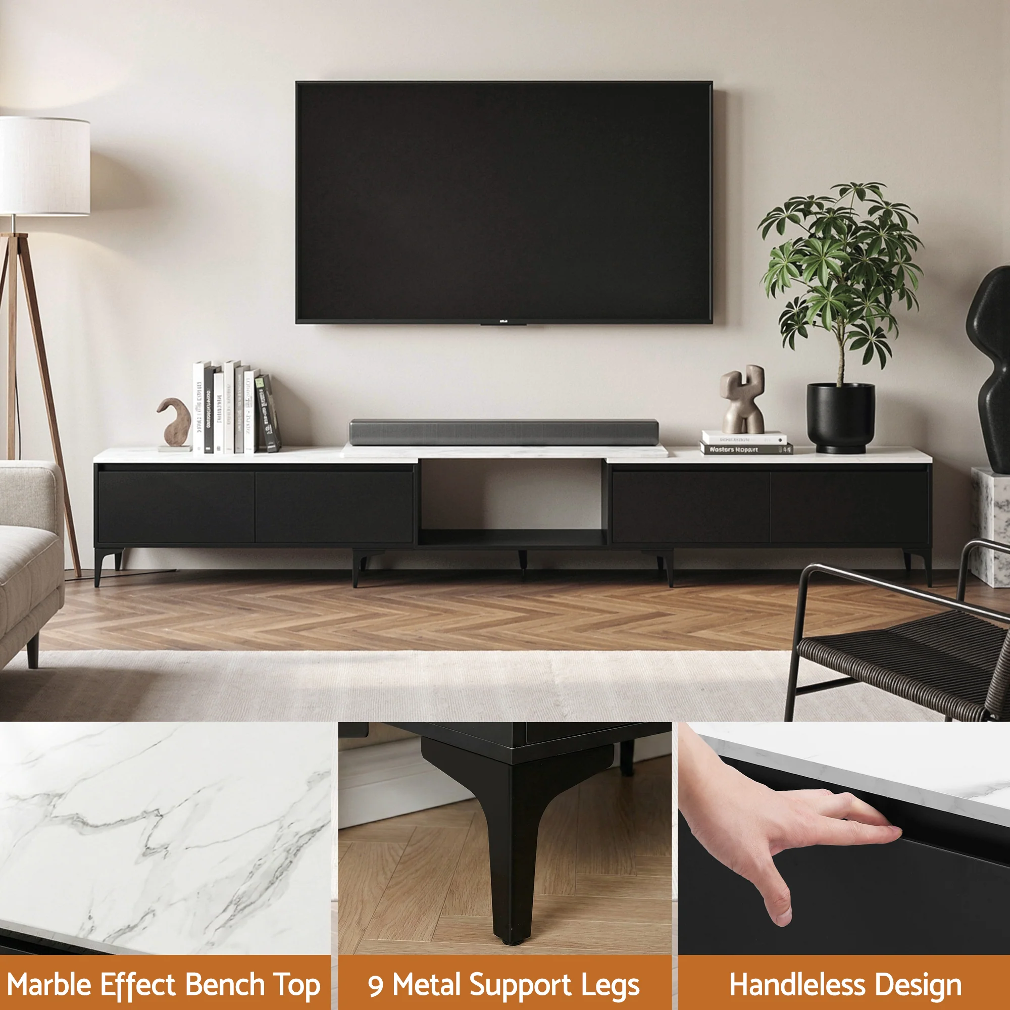 Artiss TV Cabinet Entertainment Unit Stand Extendable Black - Image 6