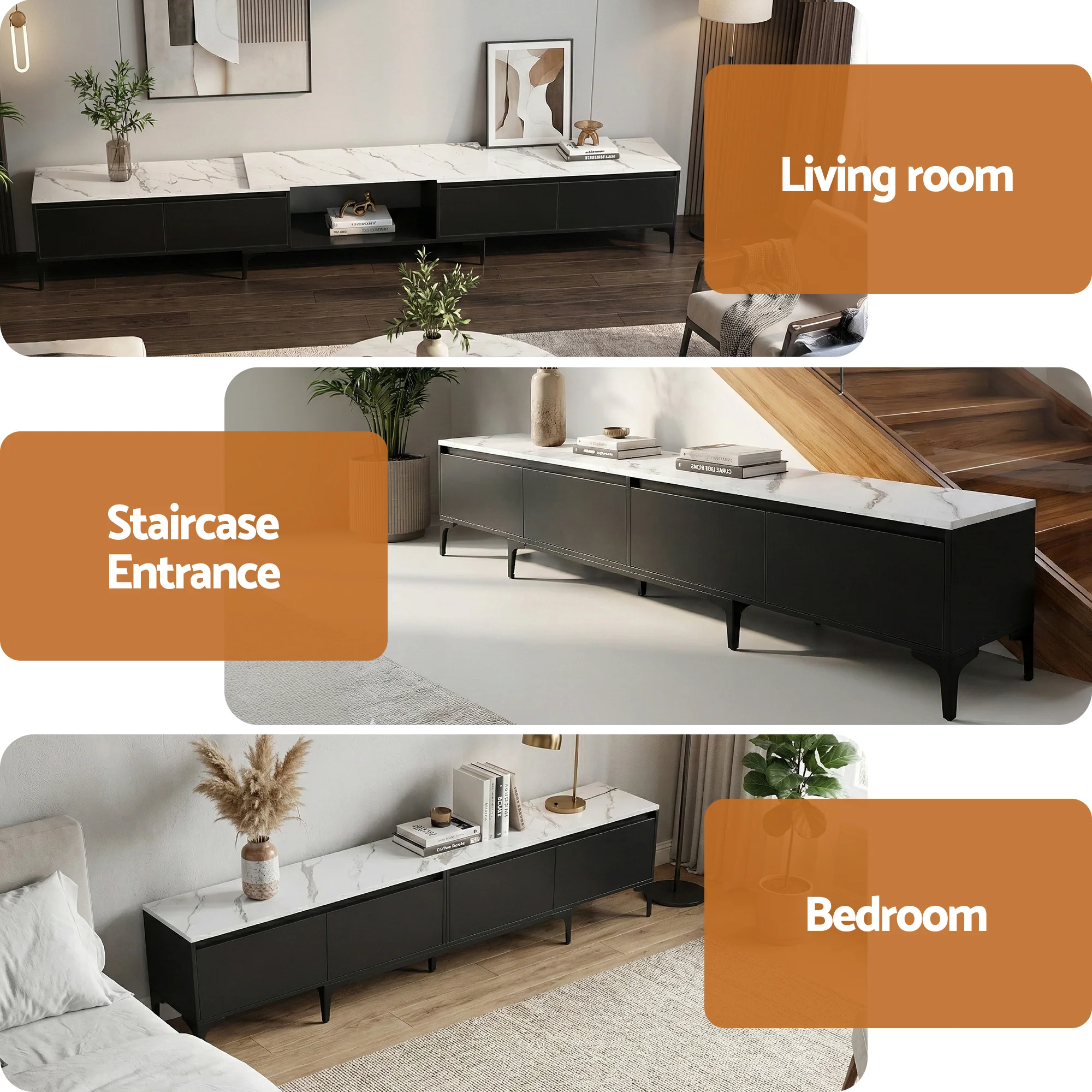 Artiss TV Cabinet Entertainment Unit Stand Extendable Black - Image 7
