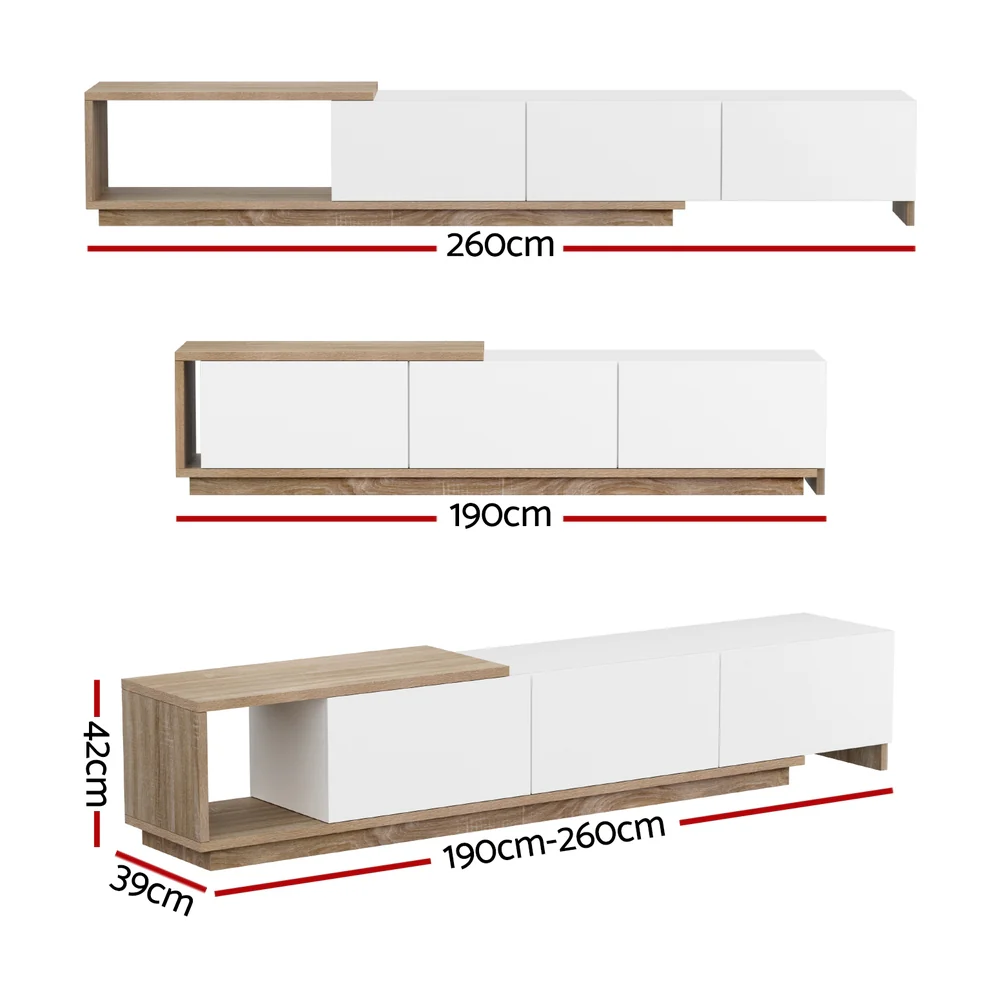 Artiss TV Cabinet Entertainment Unit Stand Extendable White Oak - Image 3