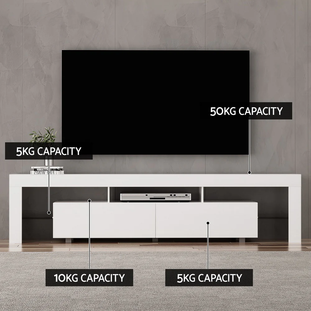 Artiss TV Cabinet Entertainment Unit Stand RGB LED 200cm White - Image 7