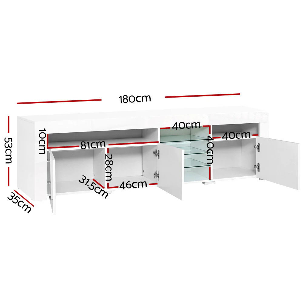 Artiss Entertainment Unit TV Cabinet LED 180cm White Bobi - Image 3