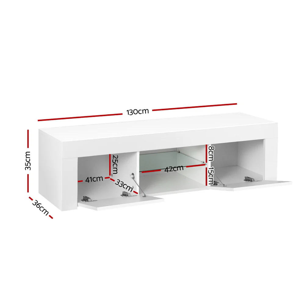 Artiss Entertainment Unit TV Cabinet LED 130cm White Angus - Image 4