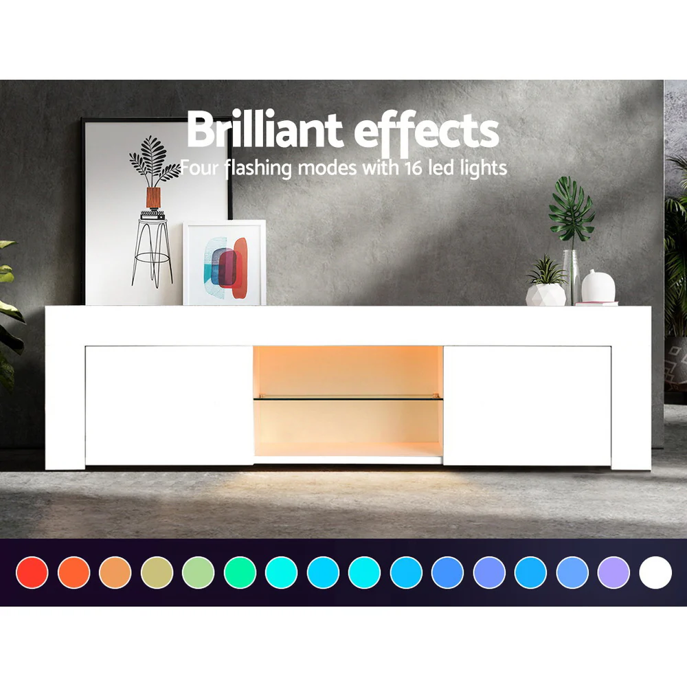 Artiss Entertainment Unit TV Cabinet LED 130cm White Angus - Image 5