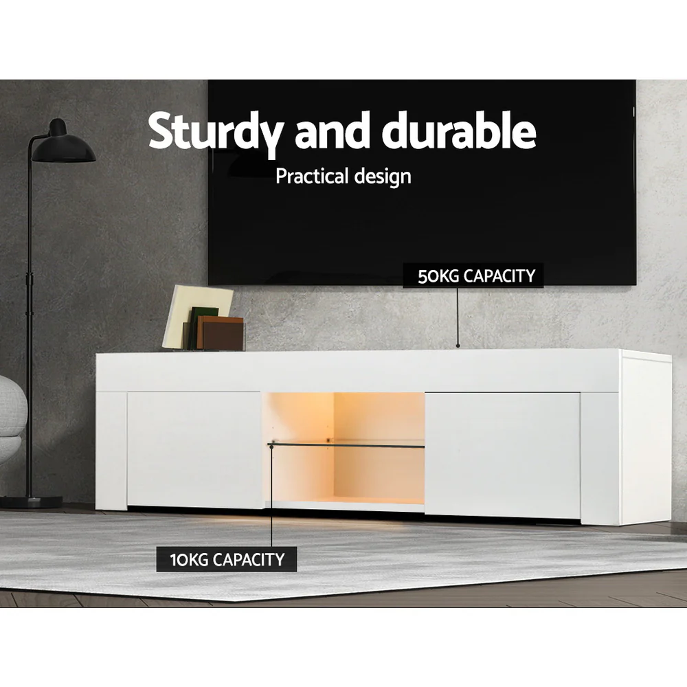 Artiss Entertainment Unit TV Cabinet LED 130cm White Angus - Image 7