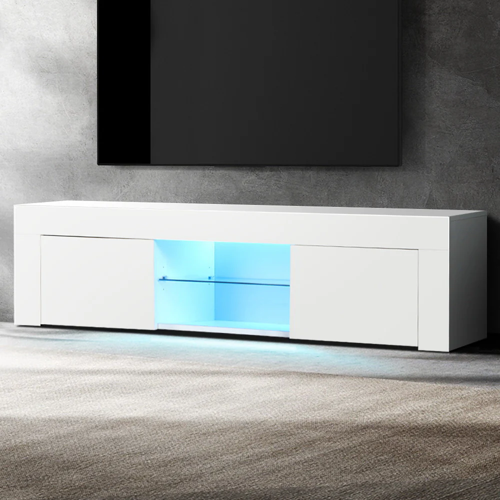 Artiss Entertainment Unit TV Cabinet LED 130cm White Angus - Image 9